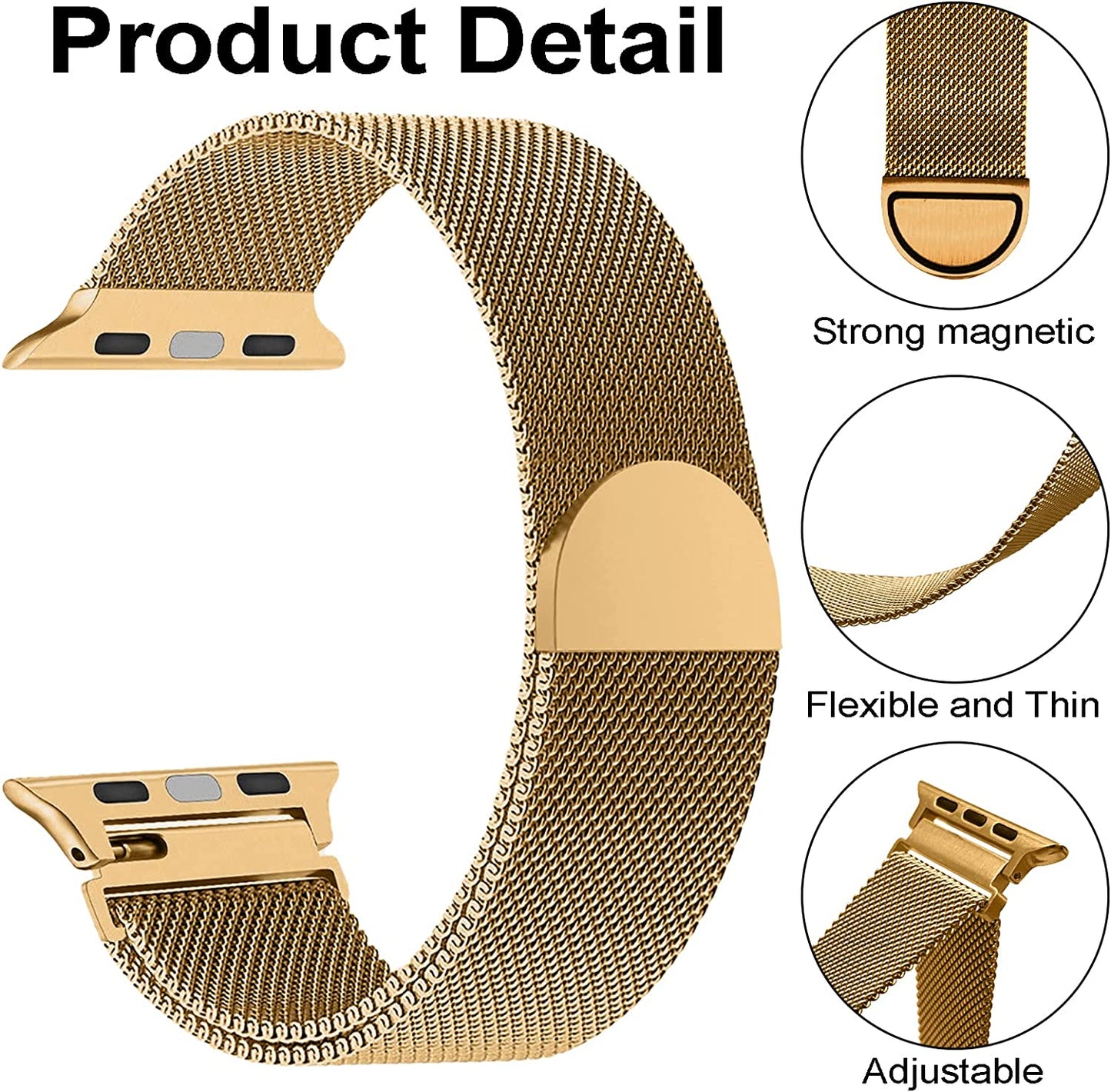 Metal Milanese Loop Band Compatible with Apple Watch Band 38Mm 40Mm 41Mm 42Mm 44Mm 45Mm 49Mm Women Men, Stainless Steel Mesh Magnetic Adjustable Strap for Iwatch Series Ultra/8/7/6/5/4/3/2/1/Se, Gold  BANDHOME   