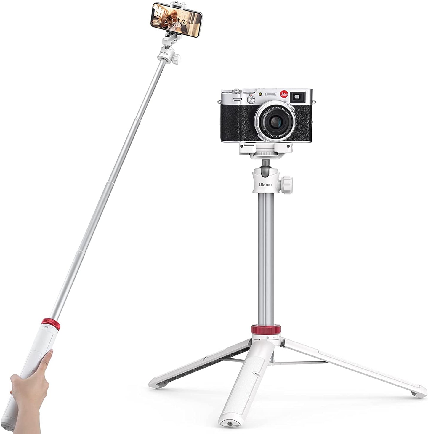 ULANZI MT-44 Extendable Phone Tripod, 59" Selfie Stick Phone Vlog Tripod Stand with 2 in 1 Phone Clip, 360° Ball Head Camera Tripod for Iphone Sony Canon Gopro, Lightweight for Travel  ULANZI White  