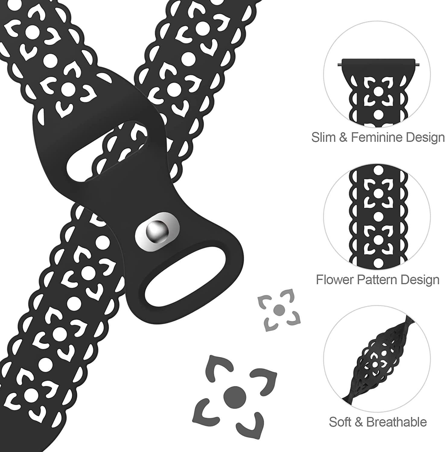 20Mm Lace Silicone Band Compatible with Samsung Galaxy Watch 4 Band 40Mm 44Mm,Galaxy Watch 4 Classic Band 42Mm 46Mm,Galaxy Watch 5 Bands,Slim Sport Strap Replacement Band for Galaxy Watch 4/5 Women  HEARTBOOM   