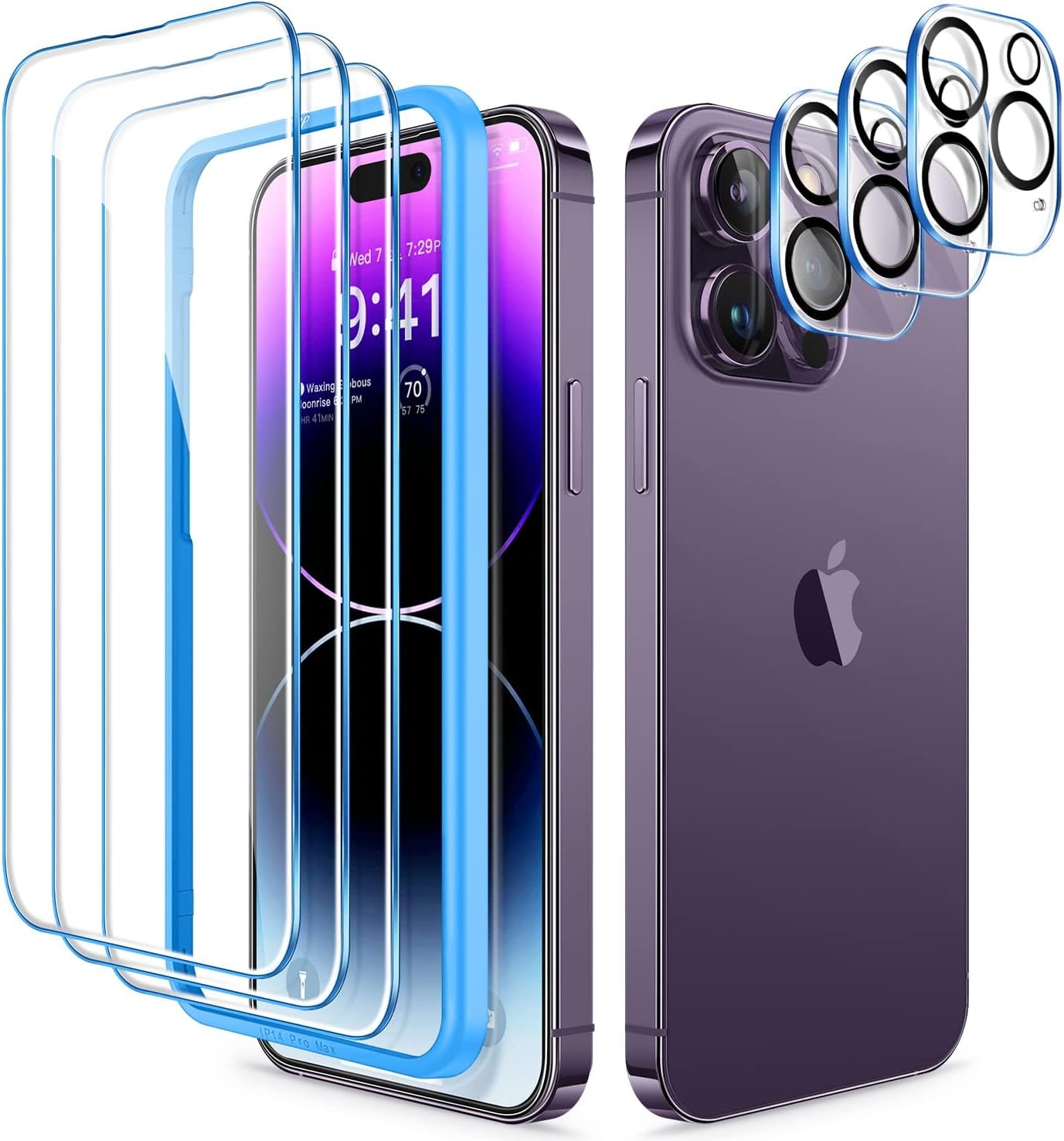 CANSHN 3 Pack Screen Protector for Iphone 11 [6.1 Inch] + 3 Pack Tempered Glass Camera Lens Protector with Easy Installation Frame, Anti-Scratch, Case Friendly, 9H Hardness, HD Clear Film [6 Pack]  CANSHN Iphone 14 Pro 6.1 Inch  