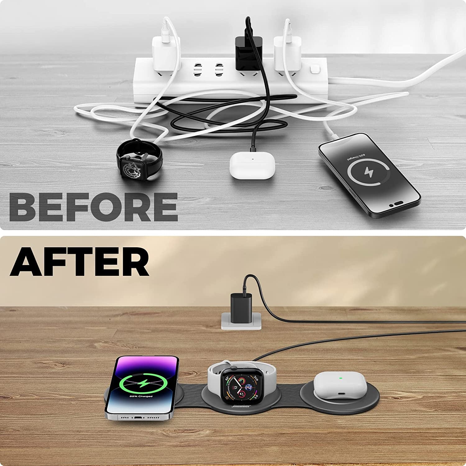 3 in 1 Charging Station for Apple Multiple Devices, Hicober Travel Wireless Charger for Magsafe Charger Foldable Stand Compatible for Apple Watch/Iwatch/Airpods/For Iphone 14 13 12 Pro Max Black  Dongguan weizhichuang Technology Co., Ltd   