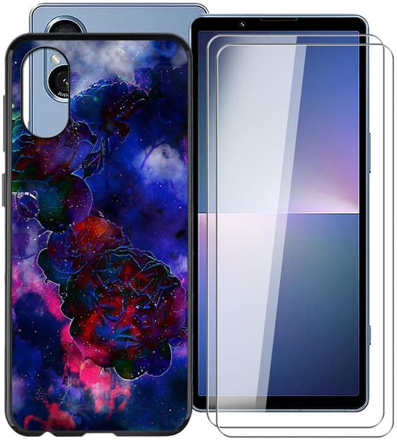 WIMSPEED Shockproof Phone Case for Sony Xperia 5 V (6.1") + 2 Pack Tempered Glass Protective Film, Slim Soft Silicone Shell anti Scratch TPU Cover for Sony Xperia 5 V - Rose Cloud  WIMSPEED   