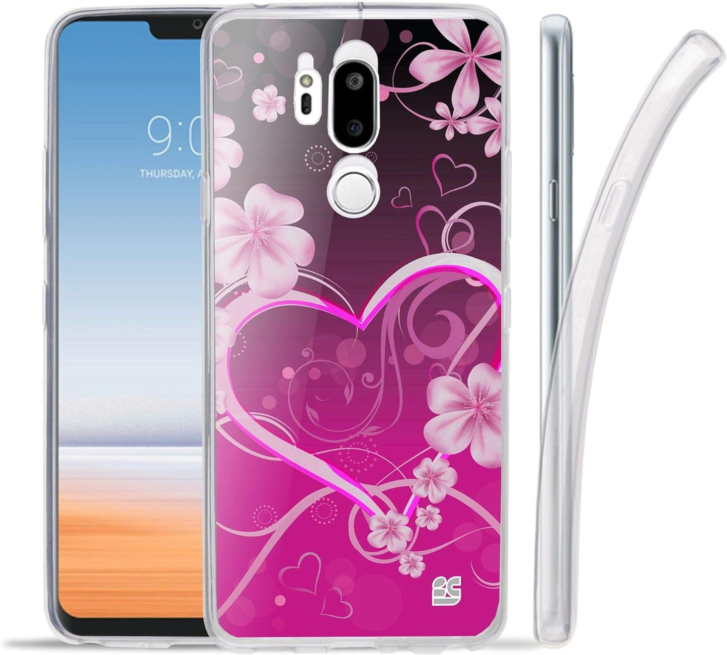 Goldenbeetle GB Flexible TPU Ultra Lightweight Cover [Scratch-Proof] Gel Skin Case Compatible with LG G7 Thinq / G7+ G710 (White Rosy Heart)  GoldenBeetle Hot Pink Rosy Heart  