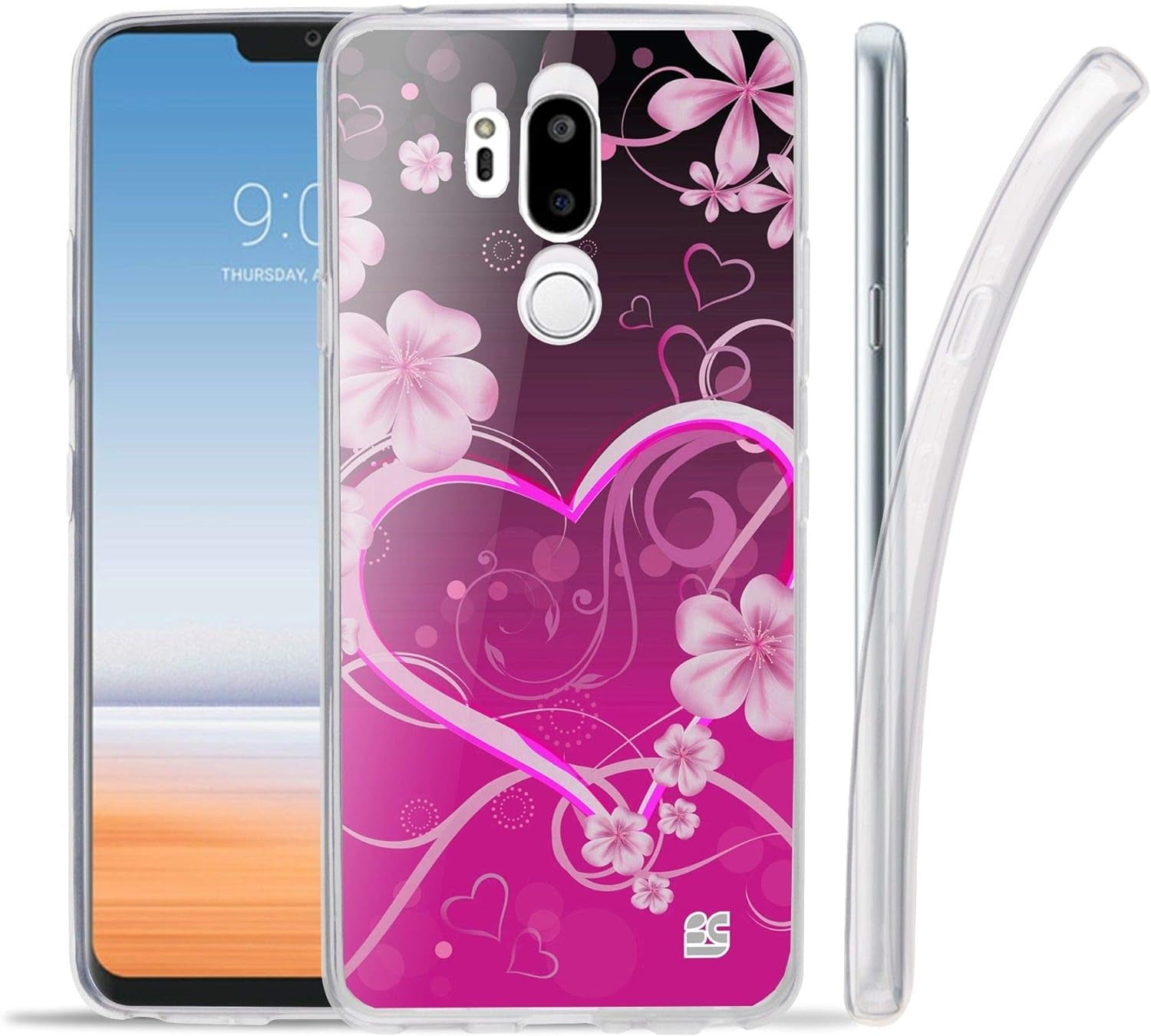 Goldenbeetle GB Flexible TPU Ultra Lightweight Cover [Scratch-Proof] Gel Skin Case Compatible with LG G7 Thinq / G7+ G710 (White Rosy Heart)  GoldenBeetle Hot Pink Rosy Heart  