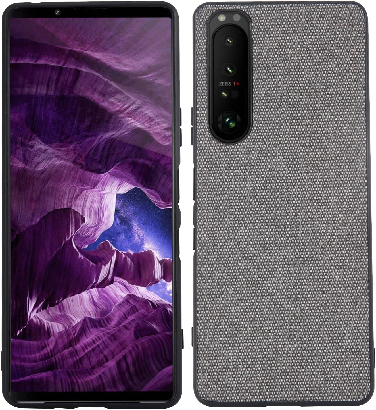Compatible with Sony Xperia 1 III, Slim Business Casual Cloth Fabric Cover with TPU Interior Scratch Classic Durable Case for Sony Xperia 1 Iii-Splicing Black  XBS-Better Grey  
