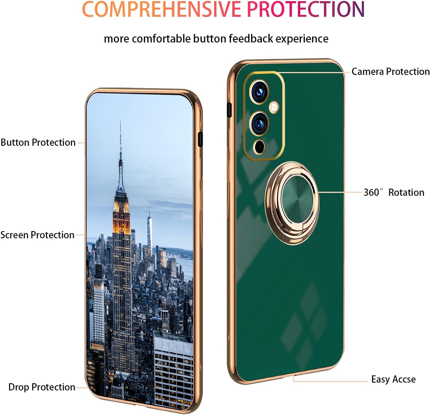 Jancyu Compatible with Oneplus 9 Case, Phone Case for One plus 9 Cute Silicone Protective Fundas with 360 Degrees Magnetic Life Holder Bracket Mobile Caver (Dark Green)  Jancyu   