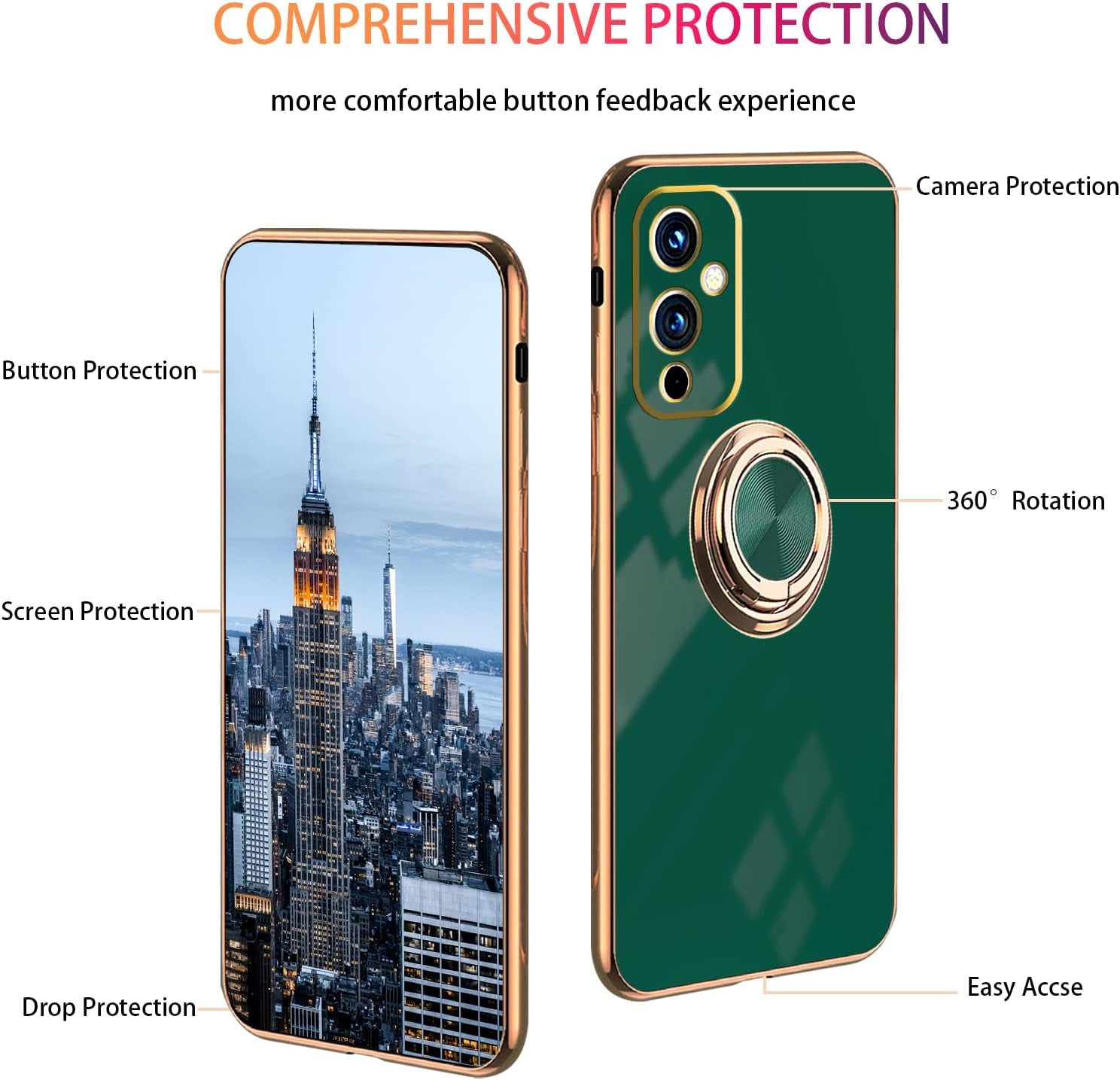 Jancyu Compatible with Oneplus 9 Case, Phone Case for One plus 9 Cute Silicone Protective Fundas with 360 Degrees Magnetic Life Holder Bracket Mobile Caver (Dark Green)  Jancyu   