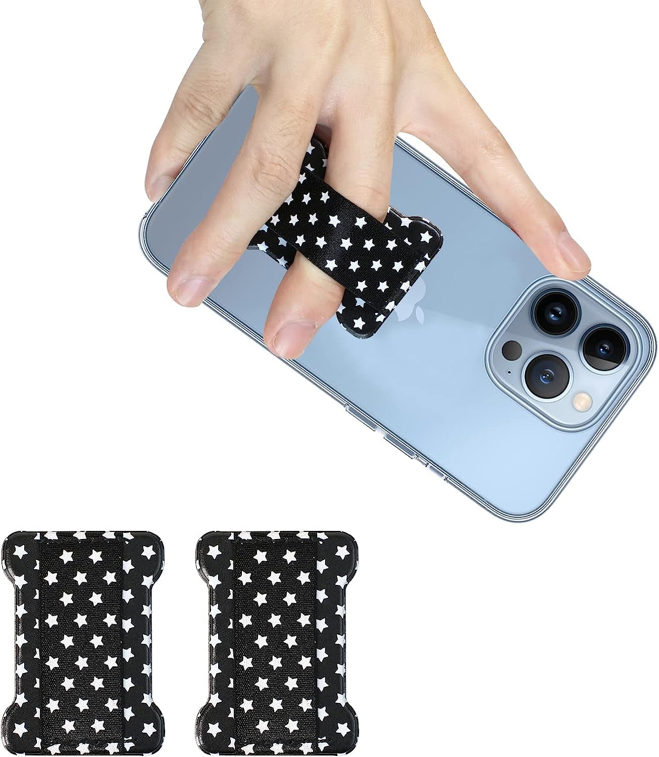 WUOJI Finger Strap Phone Holder - Phone Grip for Most Smartphones and Mini Tablets,Ultra Thin Anti-Slip Universal Cell Phone Grips Band Holder for Back of Phone -2Pack(Gold)  WUOJI Black Stars  