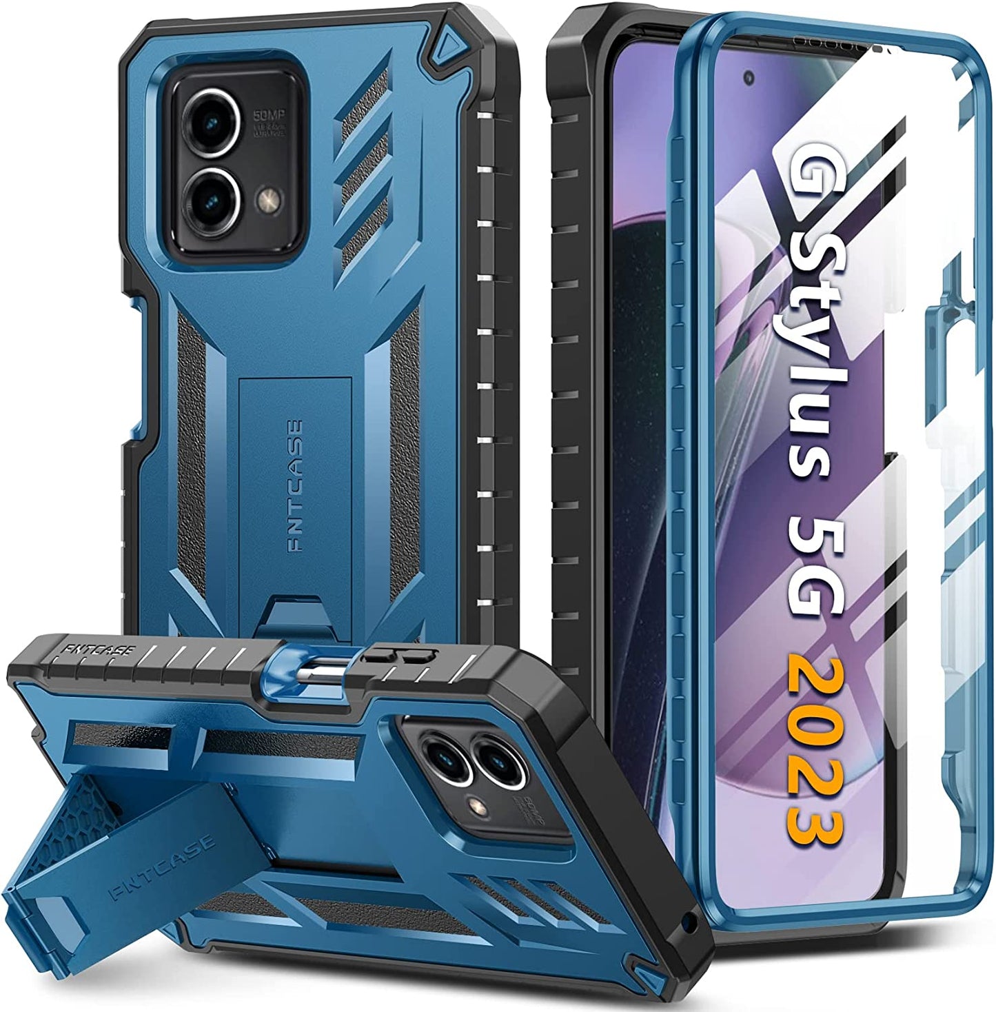 FNTCASE for Motorola Moto G-Stylus-5G-2023 Case: Shockproof Military Grade Protective Phone Cover with Kickstand - Rugged Hybrid Matte Textured Dual Layer Full Protection - 6.6 Inch Black  FNTCASE Blue  