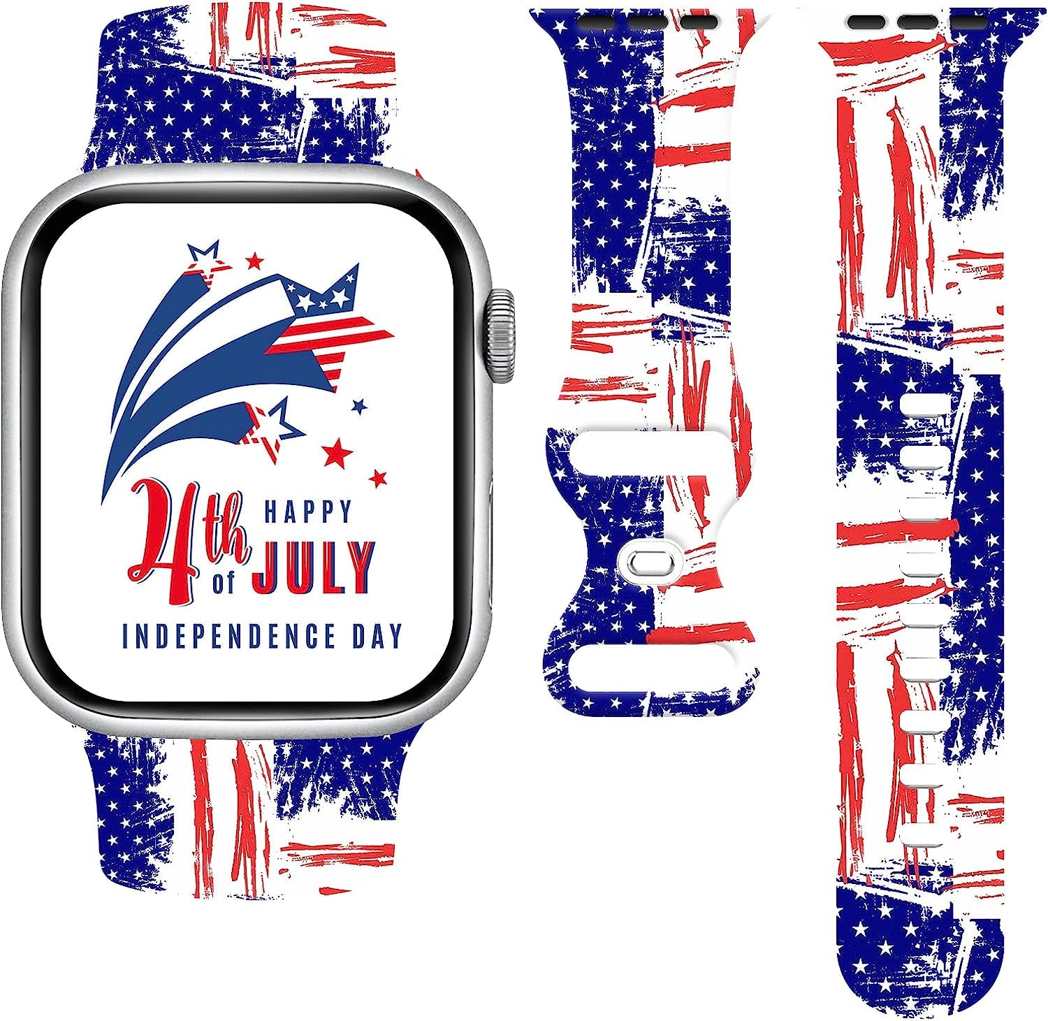 Summer Tropical Floral Watch Band Compatible with Apple Watch 38Mm 40Mm 41Mm 42Mm 44Mm 45Mm, Palm Tree Pattern Silicone Replacement Bands Wristbands Strap Compatible with All Iwatch Series  WANSENCE Patriotic-1 38mm/40mm/41mm 