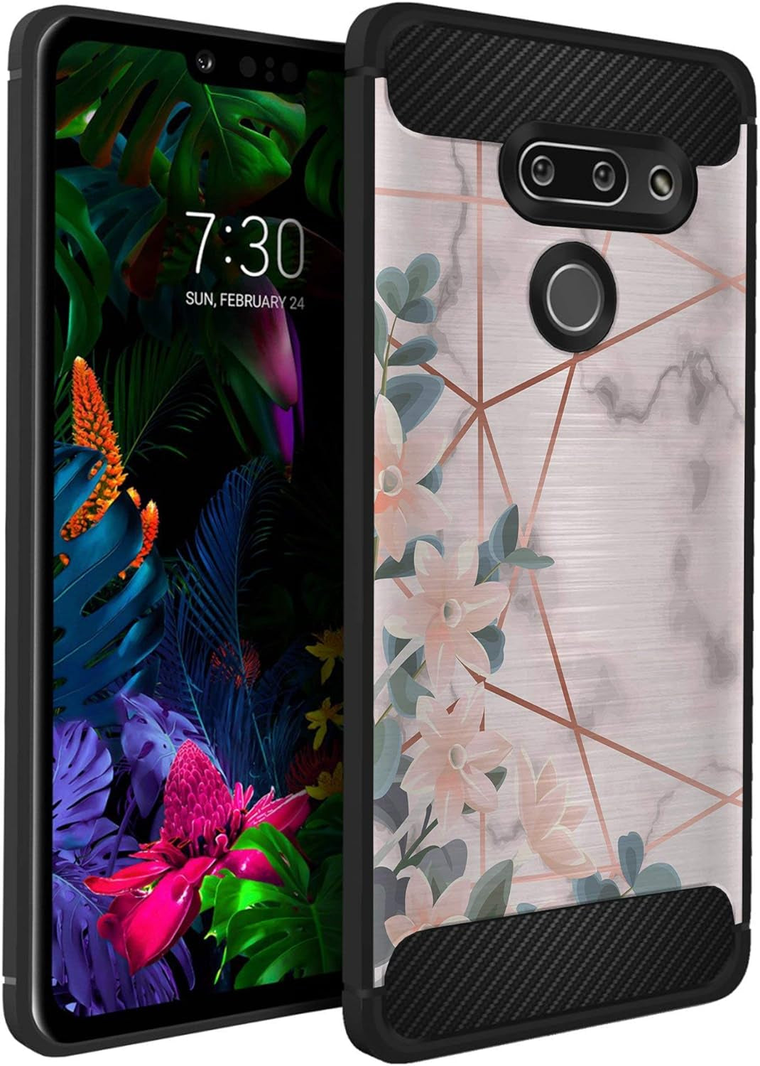 Casesondeck Case Compatible with LG G8 Thinq/Lg G8 - Soft Fitted Flexible TPU Cover Shock Protection (Dont Tread on Me)  CasesonDeck Pink Flower Marbles  