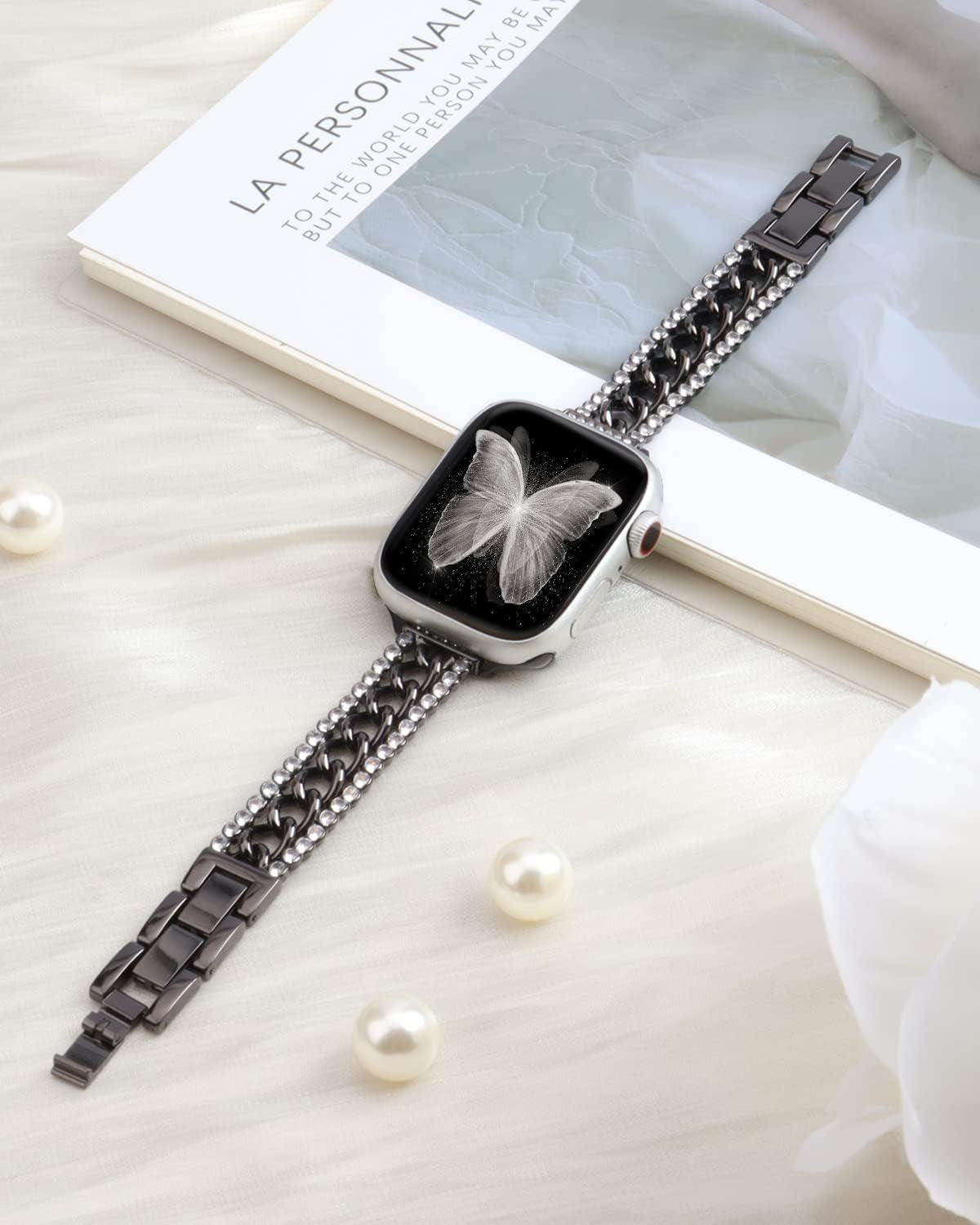 Beu1St Bling Chain Compatible with Apple Watch Band 42Mm 44 Mm 45Mm 49Mm, Women Dressy Glitter Diamond Rhinestone Stainless Steel Metal Bracelet Strap for Iwatch Series 8/7/6/5/4/3/2/1/SE Black  beu1st   