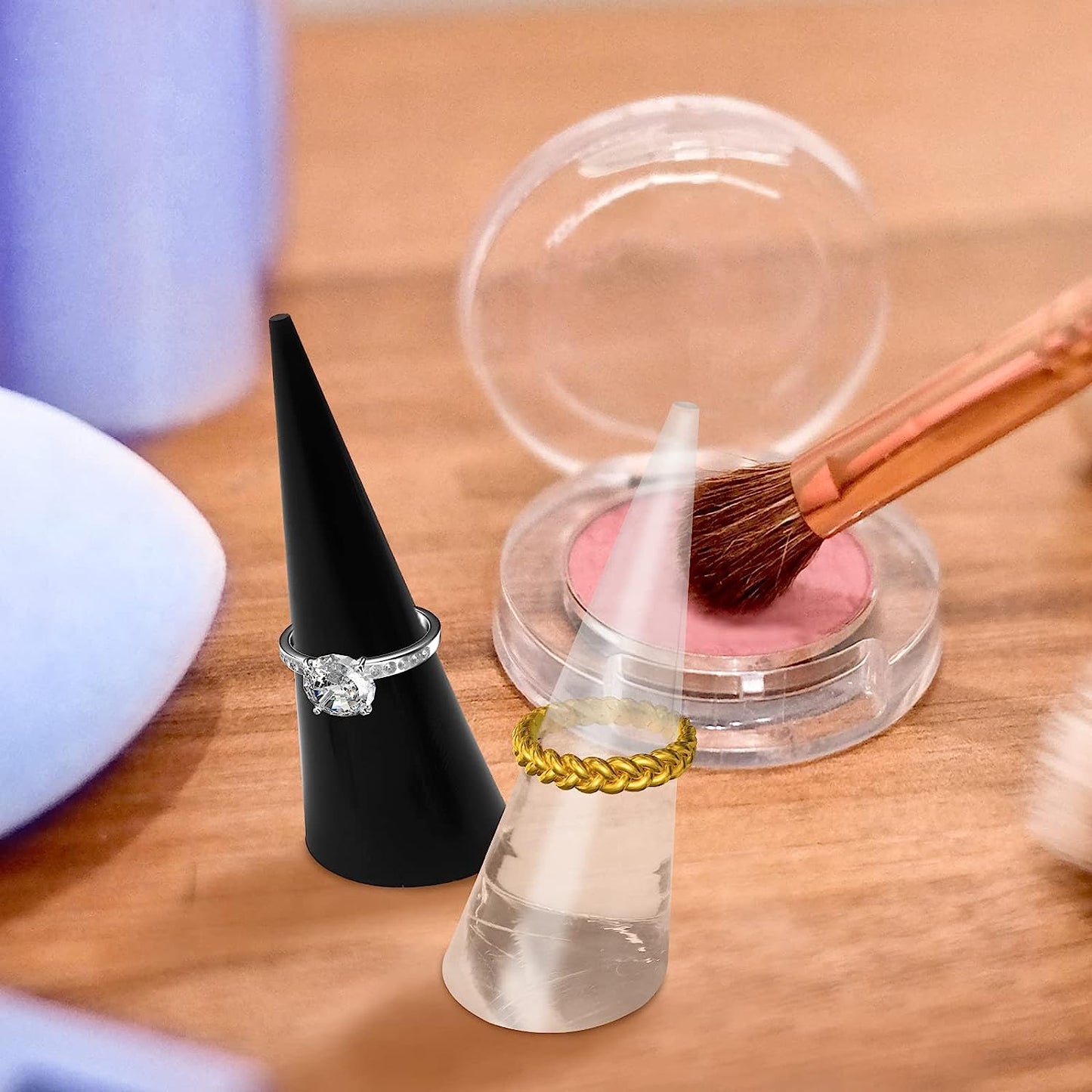 Zxmxzkx 10 Pack Clear Black Acrylic Crystal Ring Holder Ring Display Cone Holder Single Finger Rings Showcase Stand for Jewelry (Clear & Black)  Zxmxzkx   