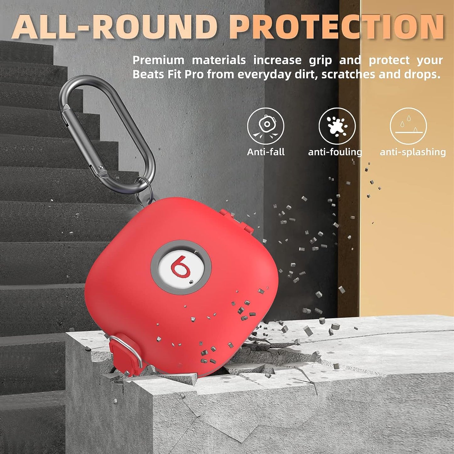 [Upgrade Secure Lock] Case for Beats Fit Pro 2021, WOFRO Shock-Absorbing Protective Cover TPU Hard Shell with Anti-Lost Lanyard/Keychain[One-Click Pop] (Red)  WOFRO   