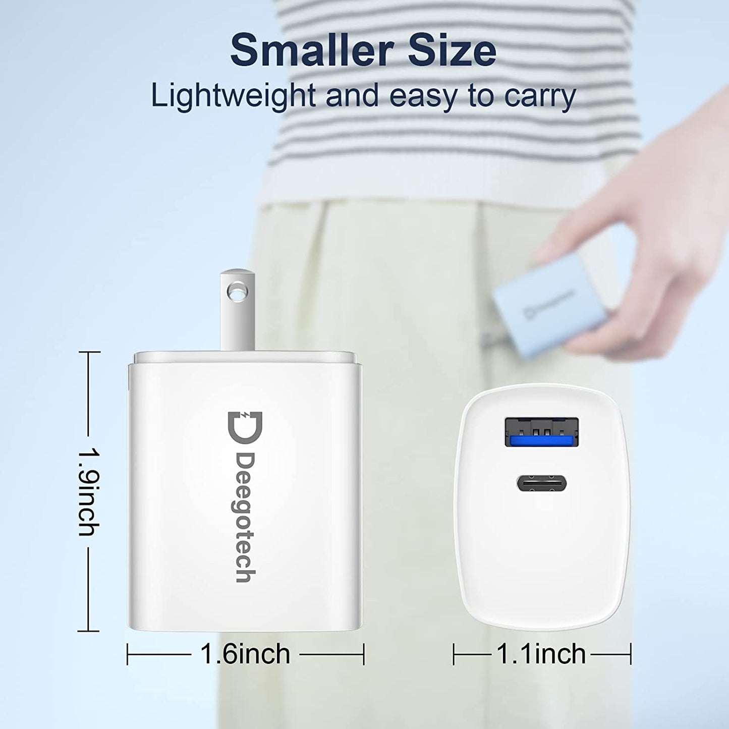 USB C Charger, Deegotech 20W PD Iphone Fast Charger, Dual Port Foldable Plug Type C Charger Compatible with Iphone 14/14 Pro/14 Pro Max/13 Pro Max/12/11/X/Se3, Ipad Pro  Shenzhen JiaYu Electronics Co., Ltd   