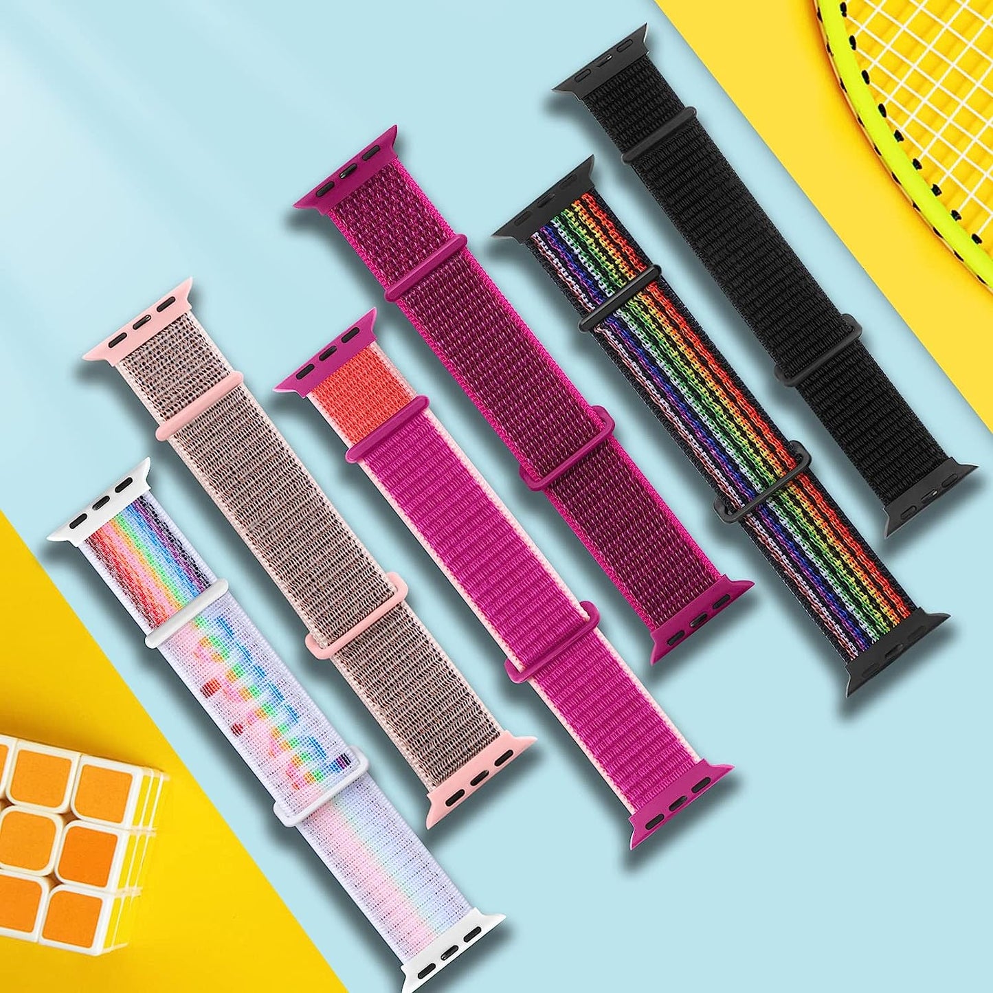 WJK 6 Pack Stretchy Nylon Solo Loop Bands Compatible with Apple Watch 38Mm 40Mm 41Mm 42Mm 44Mm 45Mm 49Mm Women Men, Adjustable Braided Sport Elastic Wristband for Iwatch Ultra SE Series 8 7 6 5 4 3 2 1  WJK   