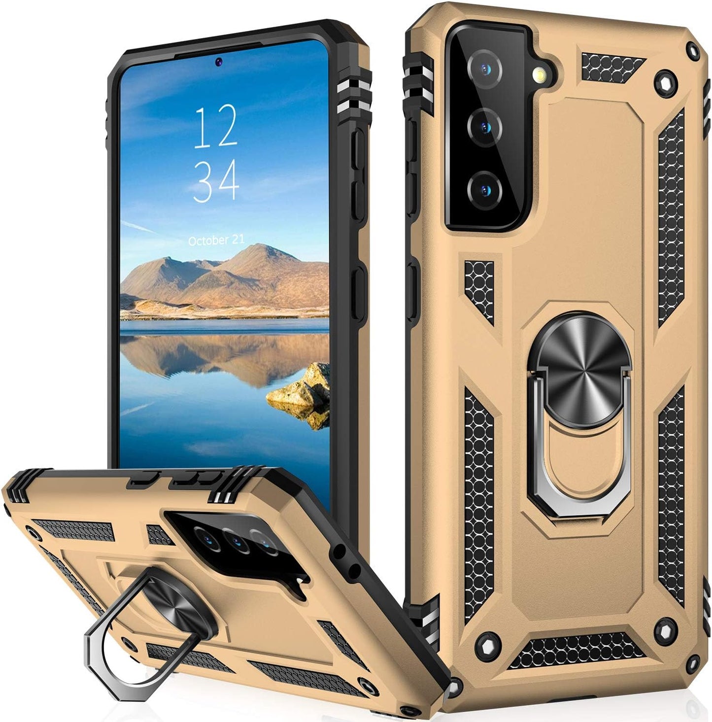IKAZZ Galaxy S21 Ultra Case,Samsung S21 Ultra Cover Military Grade Shockproof Heavy Duty Protective Phone Case Pass 16Ft Drop Test with Magnetic Kickstand for Samsung Galaxy S21 Ultra Purple  IKAZZ Gold Galaxy S21 (Small 6.2") 