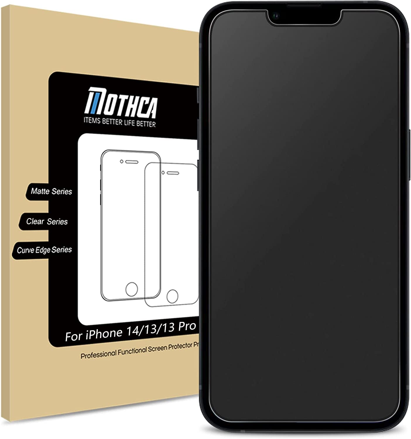 Mothca Matte Glass Screen Protector for Iphone 14/Iphone13/13 Pro Anti-Glare & Anti-Fingerprint Tempered Glass Clear Film Case Friendly Easy Install Bubble Free for Iphone 14/13/13 Pro 6.1-Inch Smooth as Silk  Mothca   