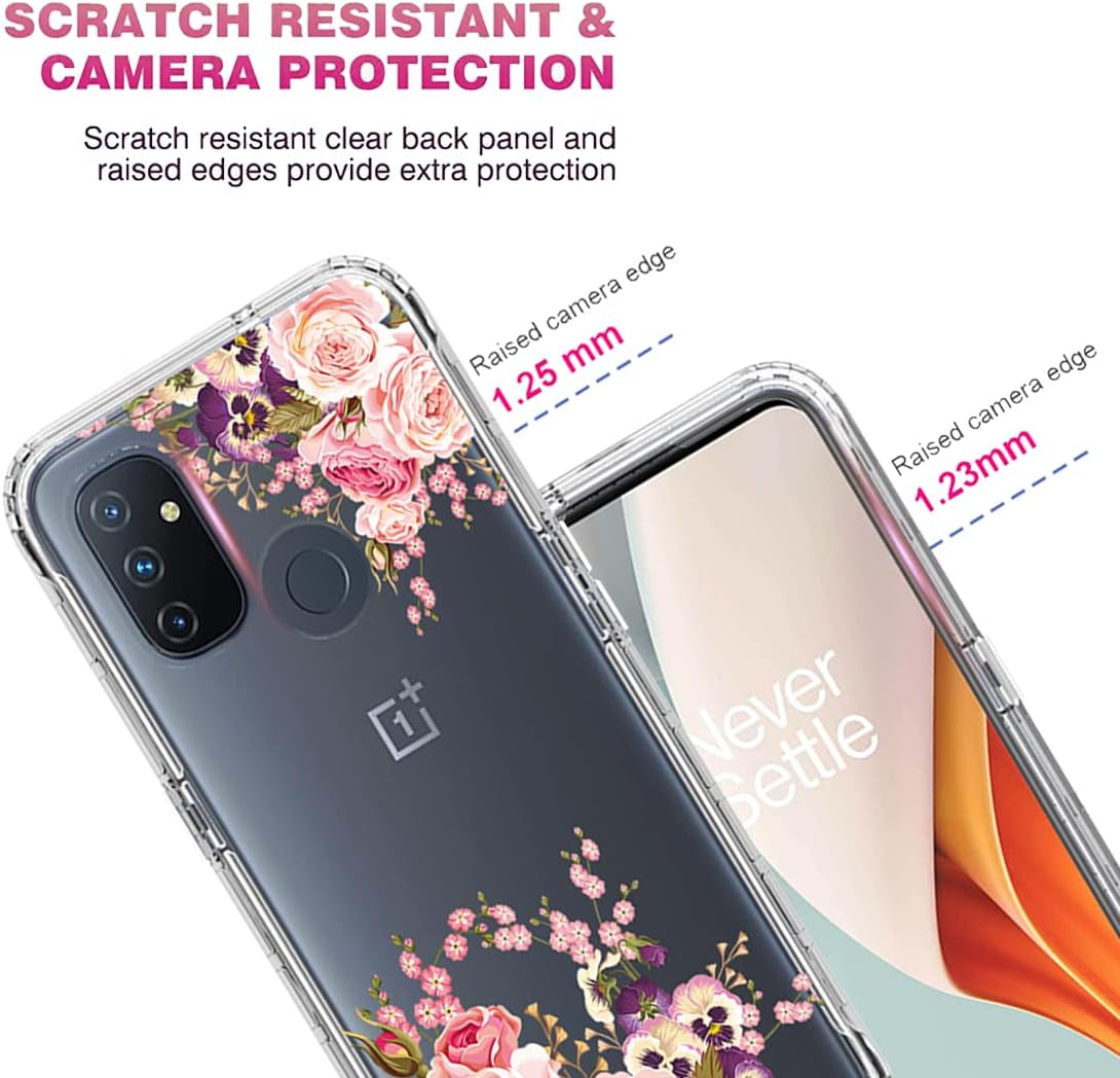 Vavies Case for Oneplus Nord N100 BE2013 Case with Tempered Glass Screen Protector, Full Body Clear Flexible with Floral Design Protection Phone Cover Cases for Oneplus Nord N100 (Rose Flower)  Vavies   