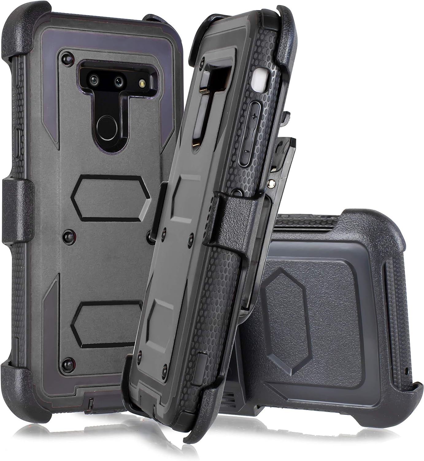 For LG G8 Thinq Case, LG G8 Case, W/Built-In [Screen Protector] Heavy Duty Full-Body Armor Case [Belt Clip Holster][Kickstand] (Black)  mstechcorp   