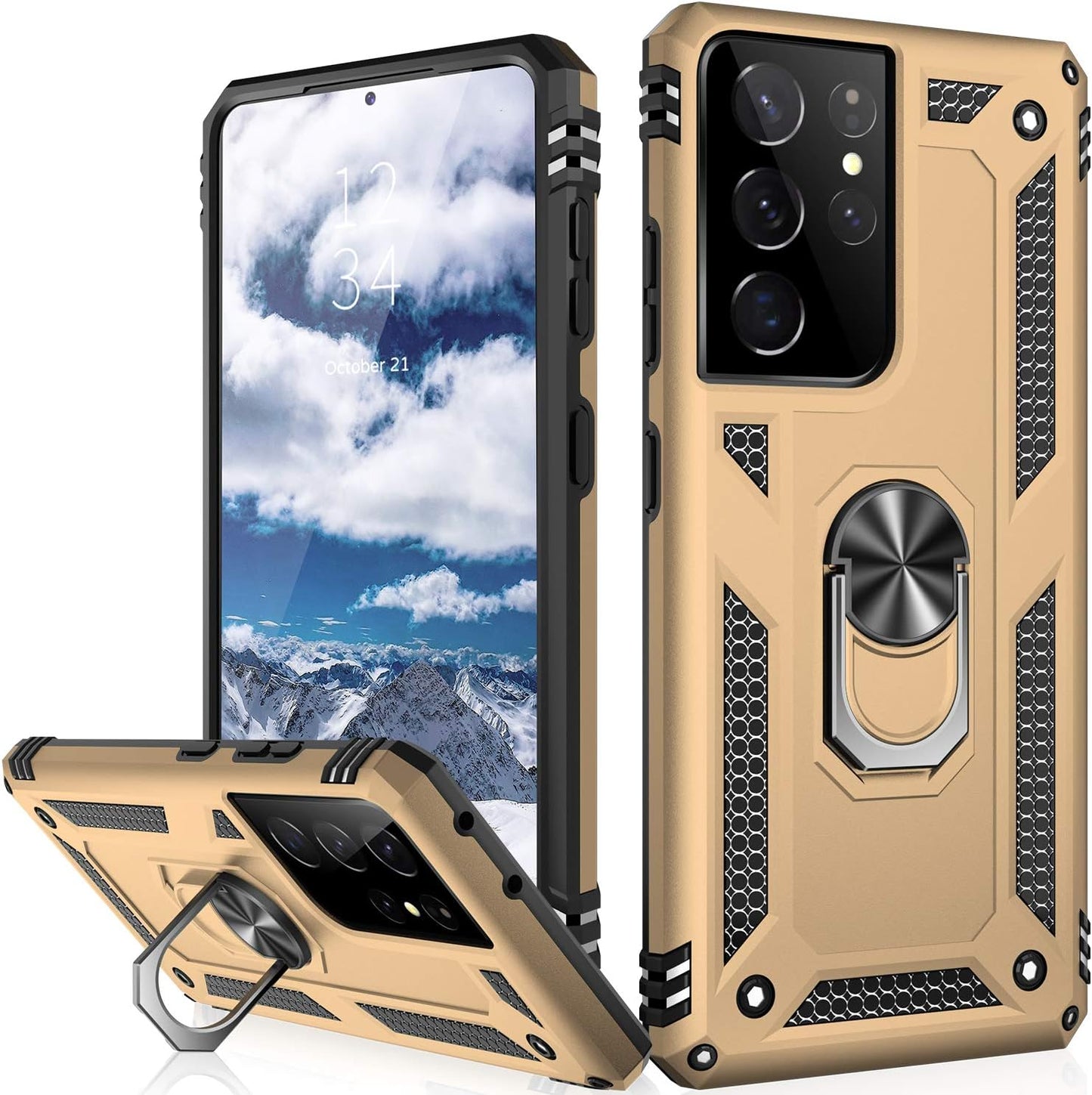 IKAZZ Galaxy S21 plus Case,Samsung S21 plus Cover Military Grade Shockproof Heavy Duty Protective Phone Case Pass 16Ft Drop Test with Magnetic Kickstand for Samsung Galaxy S21 plus Gold  IKAZZ Gold Galaxy S21 Ultra (Large 6.8") 