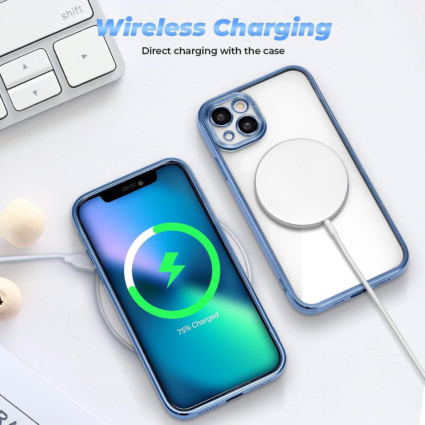 ZCDAYE Case for Iphone 13, Iphone 13 Phone Case Compatible with Wireless Charging,Blue Edge Electroplated Transparent Soft TPU Shockproof Case Cover for Iphone 13(6.1 Inches) - Blue  ZCDAYE   