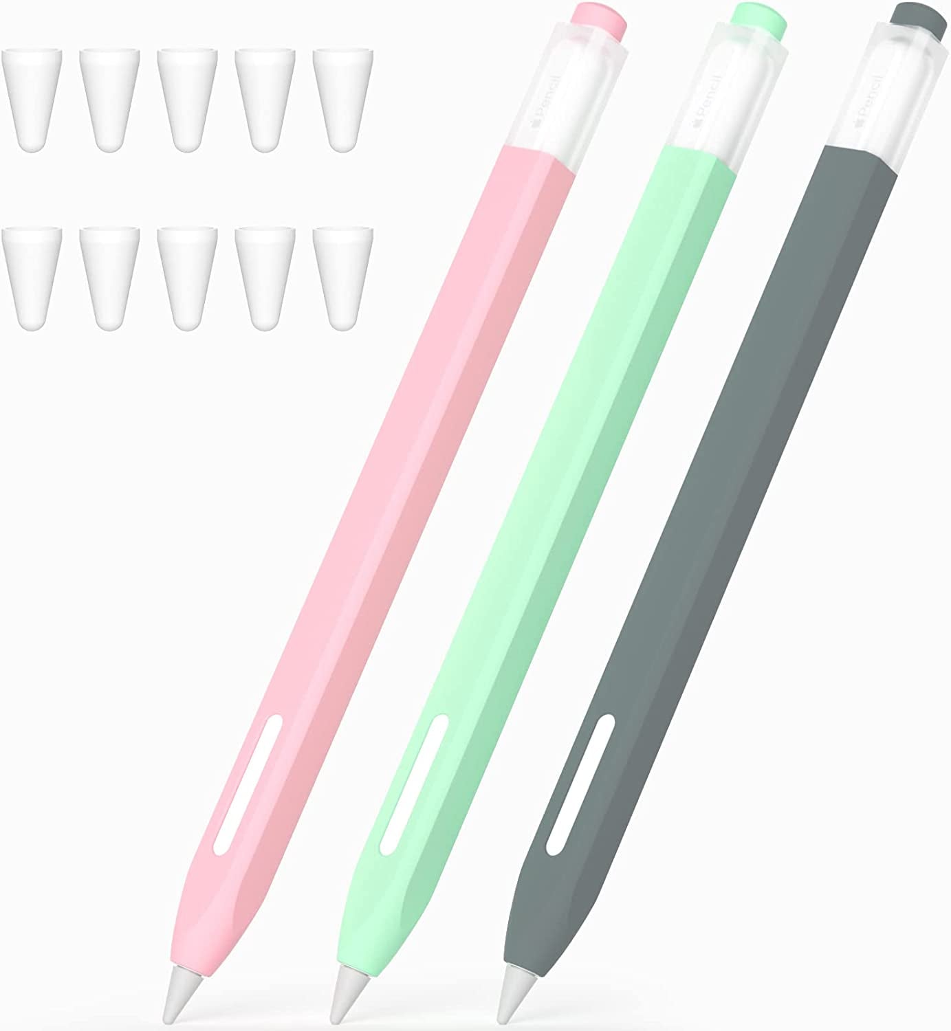 JOOSKO [3 Pack] Pencil Case for Apple Pencil 2Nd Generation Case, Classic Design, Durable Silicone Case, [With 10 Silicone Tip Cover], for Apple Pencil 2Nd Generation. (Purple, Light Blue, Pink)  JOOSKO Pink, Gray, Mint  