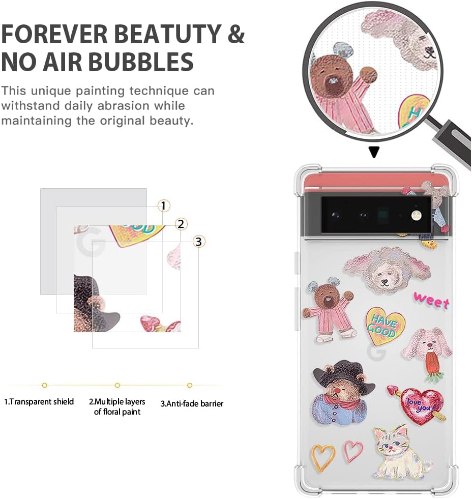 YCJACE Google Pixel 6 Pro Case,Google Pixel 6 Pro Case Clear with Bear Design Soft TPU Ultra-Thin Shockproof Anti-Scratch Bumper Protective Cover Case for Google Pixel 6 Pro-Sweets Bear  YCJACE   