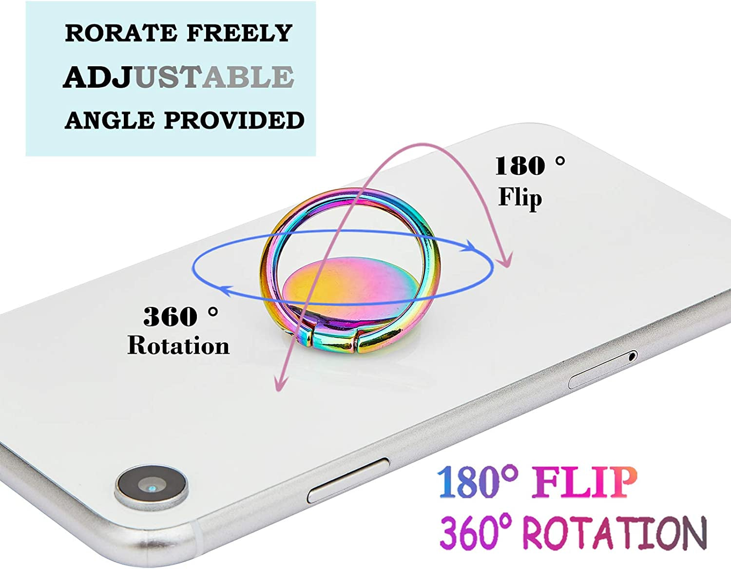 Lenoup Rainbow Cell Phone Ring Stand Holder,Purple Multicolor Ring Grip Kickstand,360 Rotation Metal Finger Ring for Almost All Phones,Pad  lenoup   
