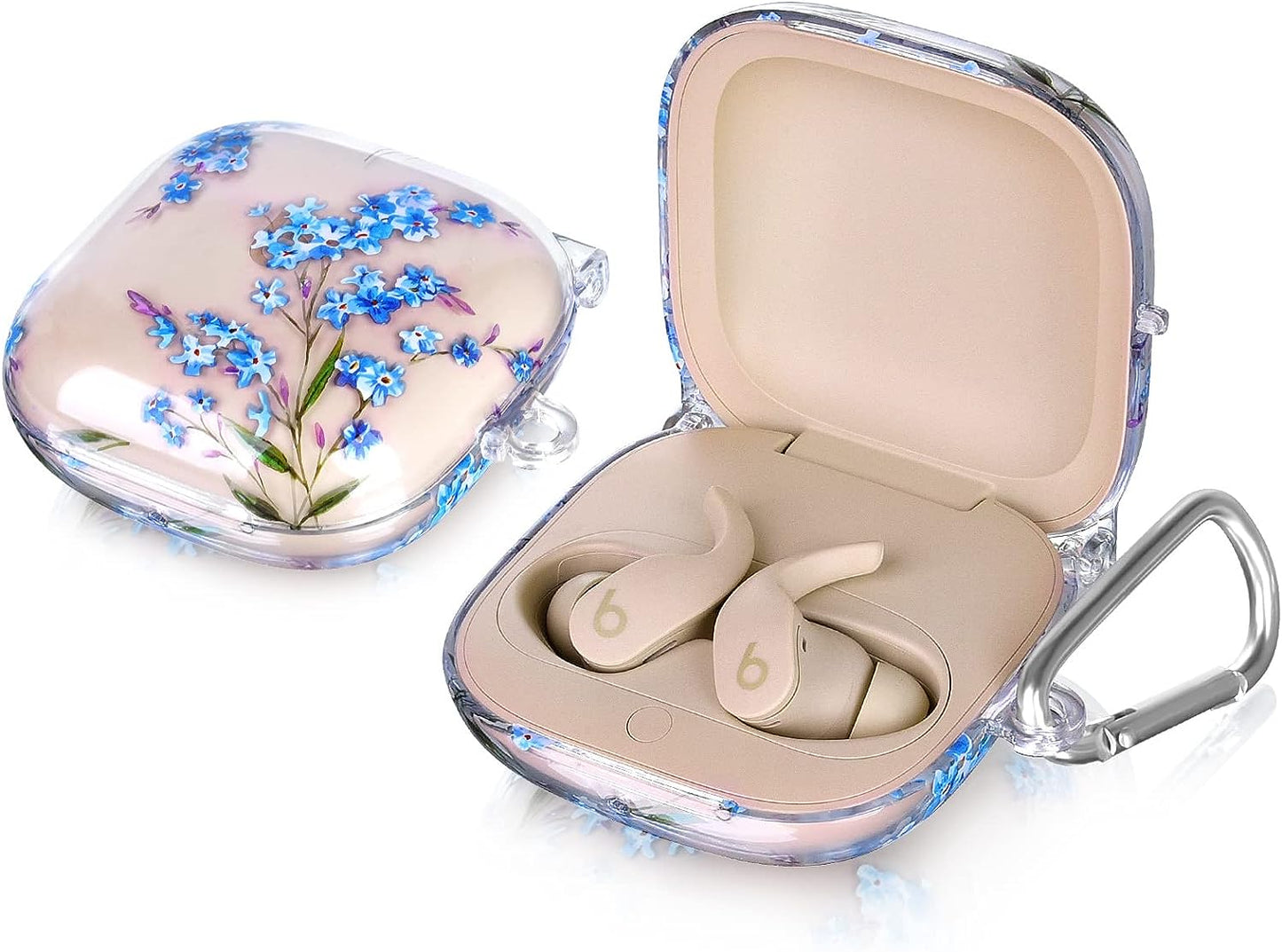 Beats Fit Pro Case Cover, QINGQING Cute Hard Case for Apple Beats Fit Pro 2021/2022 Protective Earbuds Case with Keychain for Men Women (Blue Floral)  QINGQING   