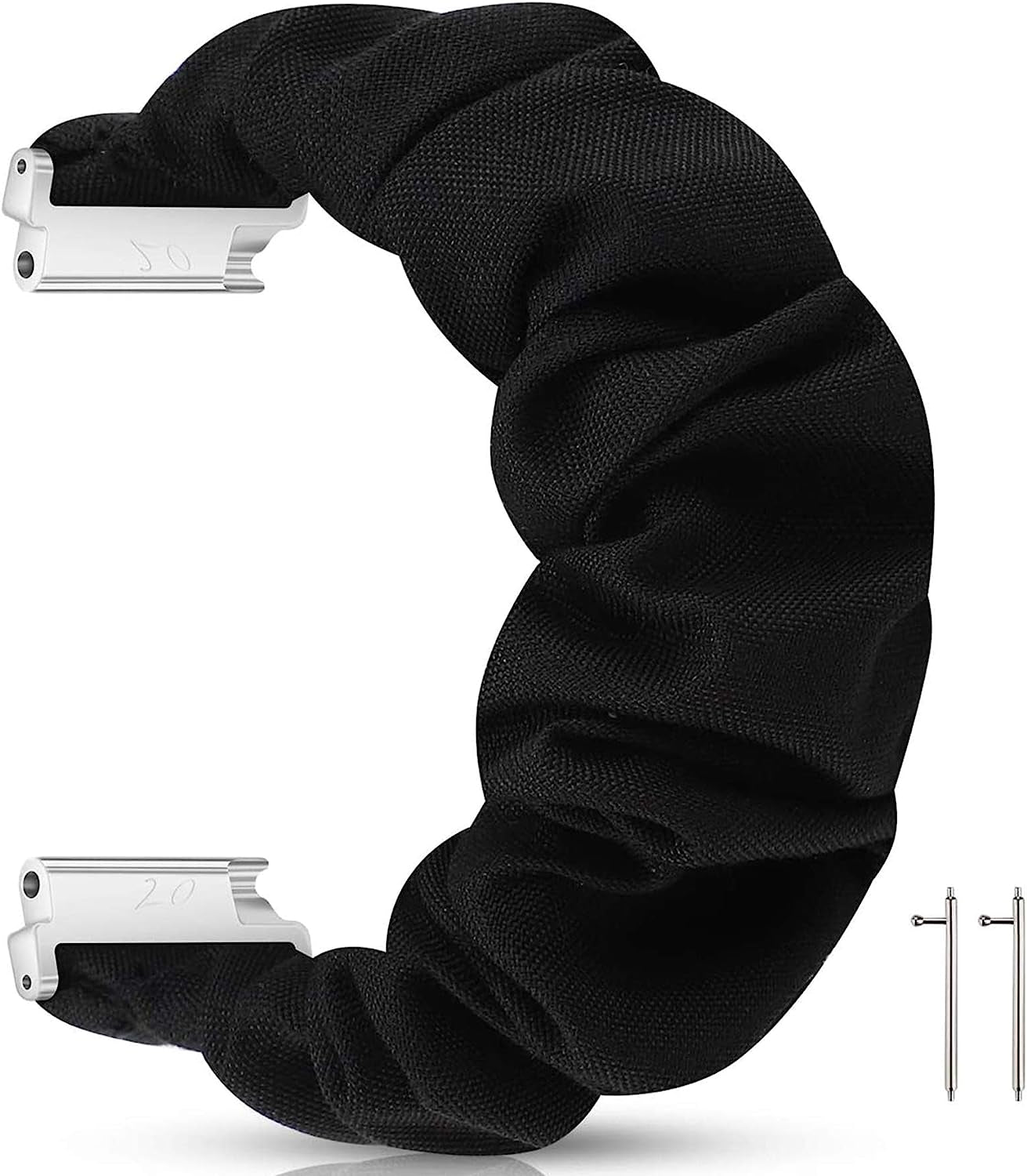 Fit for Garmin Venu Sq Bands Women, 20Mm Feminine Elastic Scrunchy Replacement Watch Band Straps Bracelet Wristband Fit for Garmin Vivoactive 3 Music, Galaxy Watch Active 2 (Black)  hengkang   