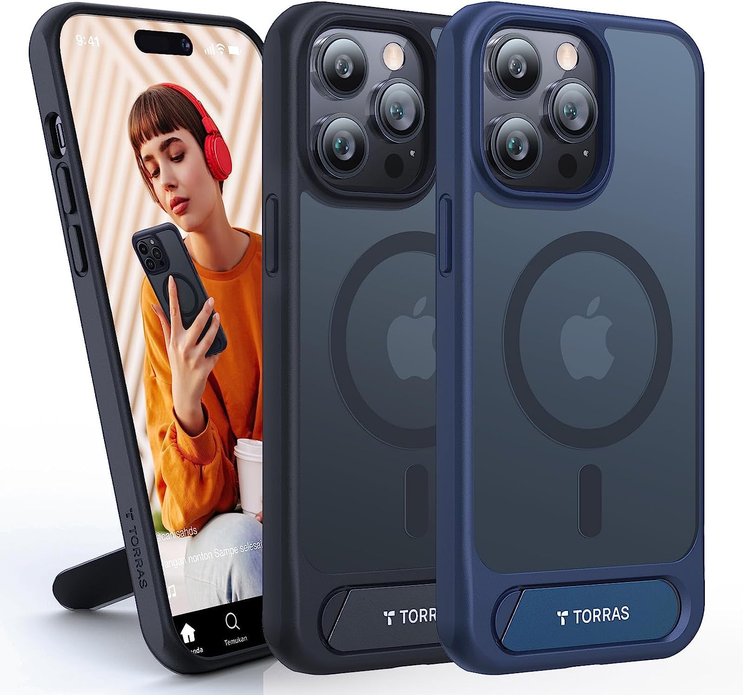 TORRAS Stronger Magnetic for Iphone 14 Pro Max Case with Stand, Compatible with Magsafe, Built in Hidden Kickstand, 10FT Mil-Grade Drop Protection for Iphone 14 Pro Max Case, Translucent Matte Purple  TORRAS C-Blue Iphone 14 Pro Max 