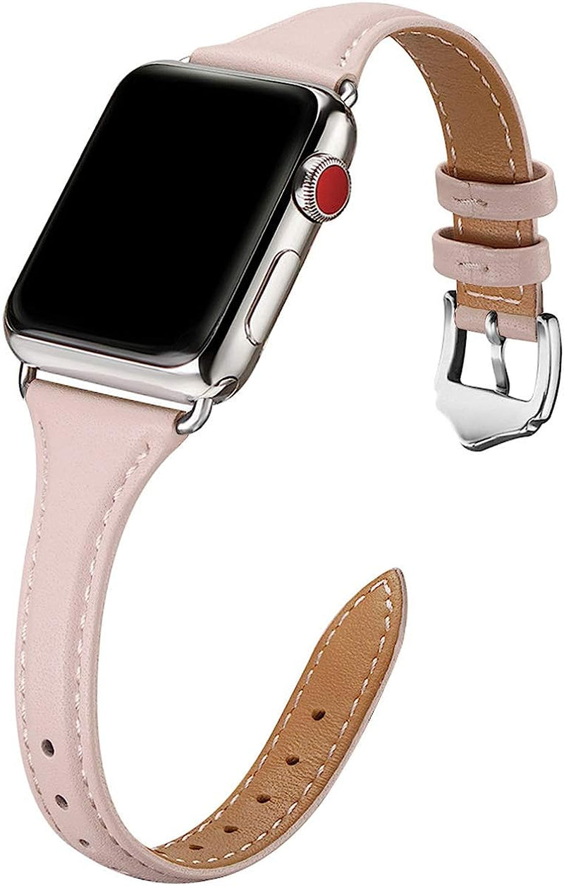 WFEAGL Leather Bands Compatible with Apple Watch Band 38Mm 40Mm 41Mm 42Mm 44Mm 45Mm 49Mm Women, Top Grain Leather Strap Slim & Thin Replacement Wristband for Iwatch Ultra SE & Series 8 7 6 5 4 3 2 1  WFEAGL PinkSand/Silver 42mm 44mm 45mm 49mm 