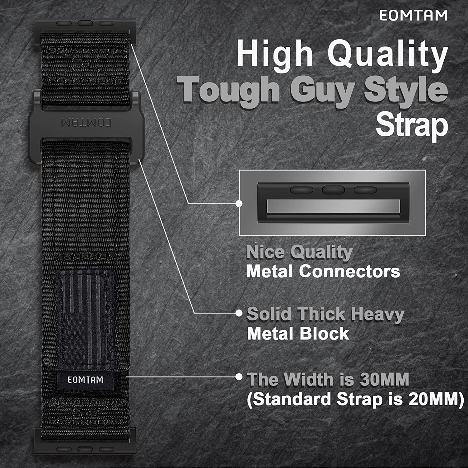 EOMTAM Width 30MM Men Soft Nylon Strap for Apple Watch Band Ultra 49Mm 45Mm 44Mm 42Mm 41Mm 40Mm 38Mm, Rugged Sport Woven Adjustable Wristband for Iwatch Series 8 SE 7 6 5 4 3  EOMTAM   