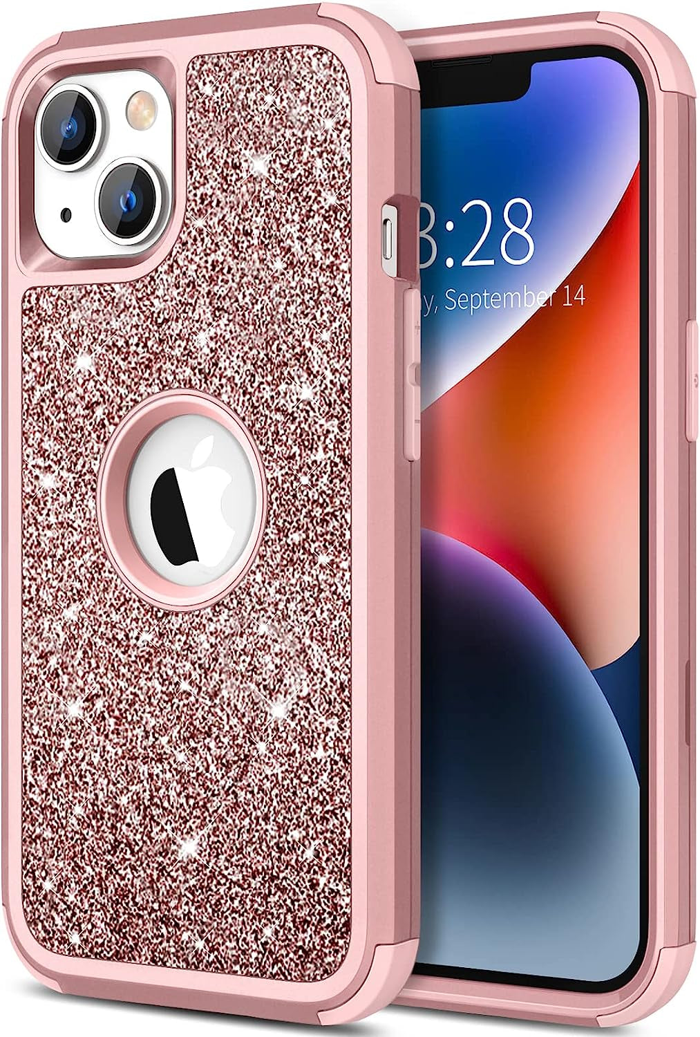 Hython for Iphone 14 plus Case, Heavy Duty Full-Body Defender Protective Phone Cases Glitter Bling Sparkle Hard Shell Hybrid Shockproof/Drop Proof 3-Layer Military Rubber Bumper Cover for Women Girls  Hython Rose Gold  