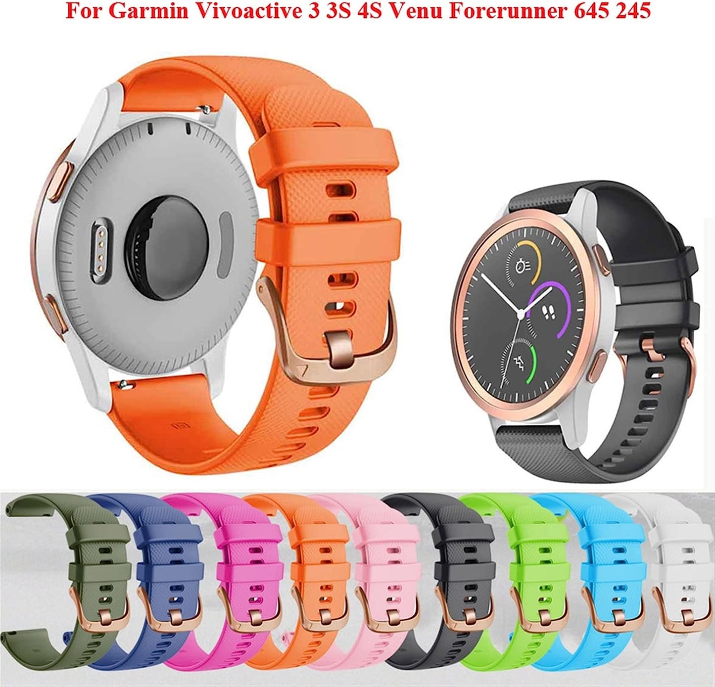 GHFHSG 18 20Mm Silicone Wrist Strap for Garmin Vivoactive 3 4S Garmin Venu Smart Watch Band for Forerunner 645 245 Wristband Strap  GHFHSG   