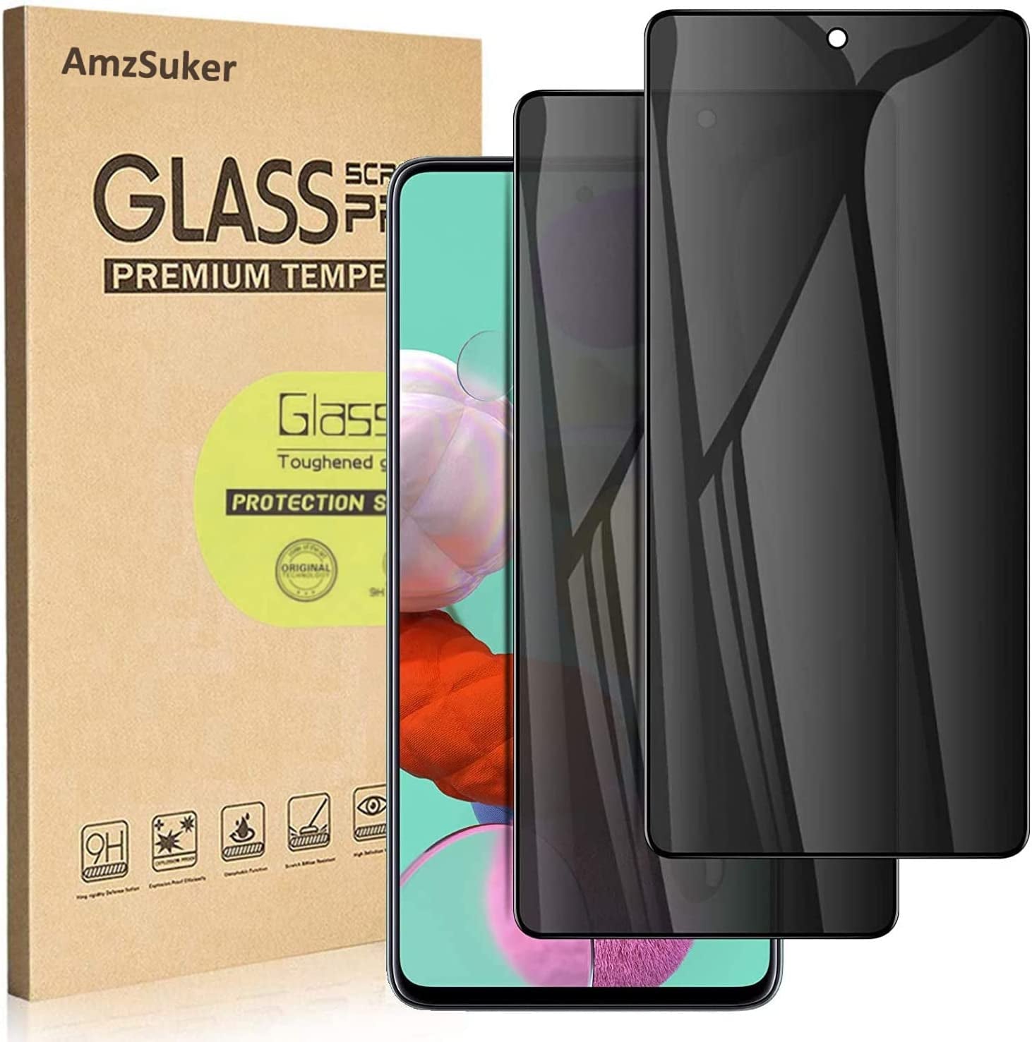 [2 Pack] for Samsung Galaxy S20 FE / A51 / A52 Privacy Screen Protector, Amzsuker Anti-Spy 9H Hardness Tempered Glass Screen Protector for Galaxy A51 A52 (4G/5G) S20 FE 6.5”, Anti-Scratch, Bubble Free, Case Friendly (Black)  SUKER   