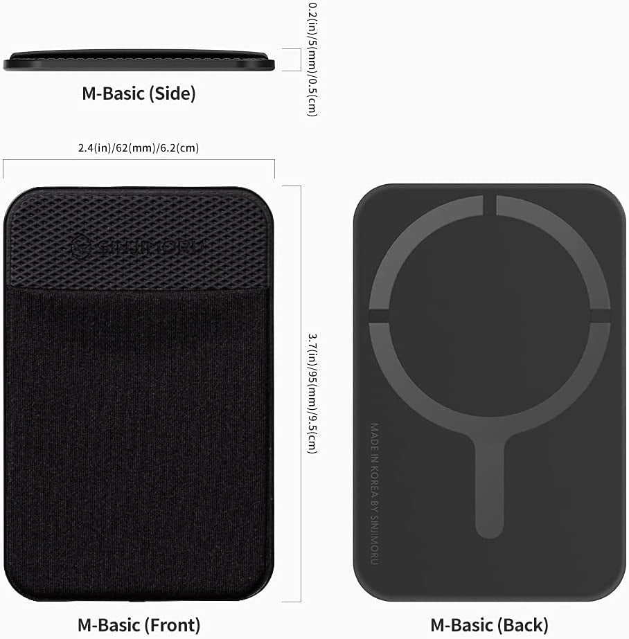 Sinjimoru Basic Cell Phone Wallet Stick On, Phone Card Holder for Back of Phone for Magsafe Wallet Compatible with Iphone 14 & 13 12 Series. M-Basic Black  Sinjimoru Co. Ltd   