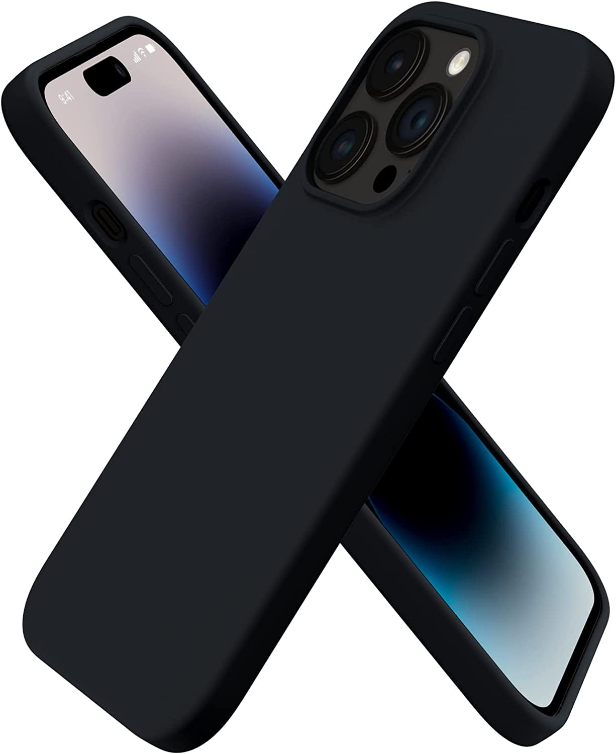 ORNARTO Compatible with Iphone 14 Pro Case 6.1, Slim Liquid Silicone 3 Layers Full Covered Soft Gel Rubber Phone Case Protective Cover with Microfiber Lining 6.1 Inch-Baby Blue  ORNARTO Black  