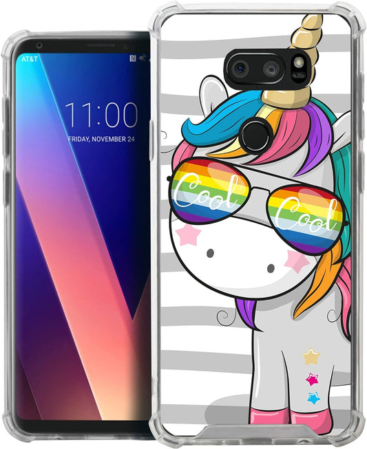 Casesondeck Case Compatible with [LG V30 | LG V30 plus | LG V35 Thinq] LG V30 TPU Case, Slim Transparent Flexible TPU Cover with Bump and Drop Corner Protection (Cool Unicorn)  CasesonDeck   