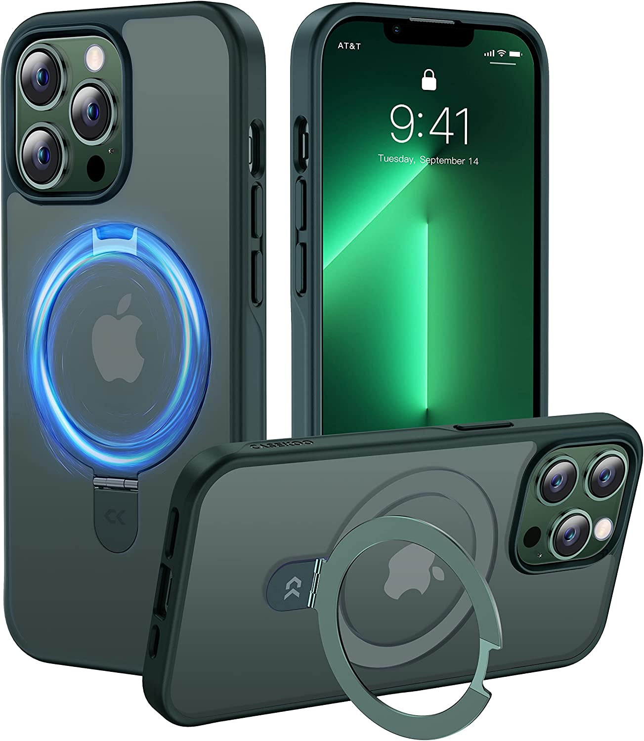 CASEKOO for Iphone 13 Case/Iphone 14 Case with Magnetic Invisible Stand [Military Drop Protection] [Compatible with Magsafe] Shockproof Slim Translucent Matte Phone Cases for Men Women 6.1 Inch, Green  CASEKOO Green iPhone 13 Pro Max 