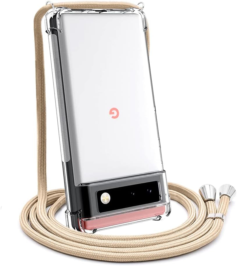 YESPURE Crossbody Case for Google Pixel 6 Pro 6.71Inch,Clear Transparent TPU Soft Phone Cover for Google Pixel 6 Pro with Neck Cord Lanyard Strap-Clear - Beige  YESPURE   