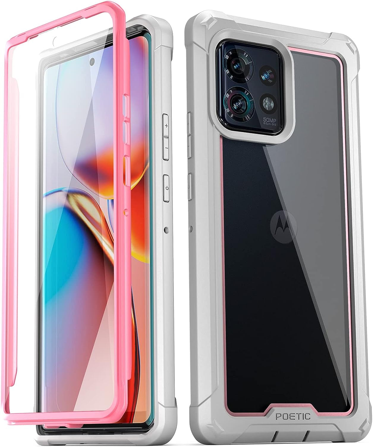 Poetic Guardian Case Designed for Motorola Moto Edge plus 5G 2023 [Not for 2022 Version], [20FT Mil-Grade Drop Tested], Full Body Hybrid Shockproof Bumper Cover with Built-In Screen Protector, Blue  Poetic Pink  