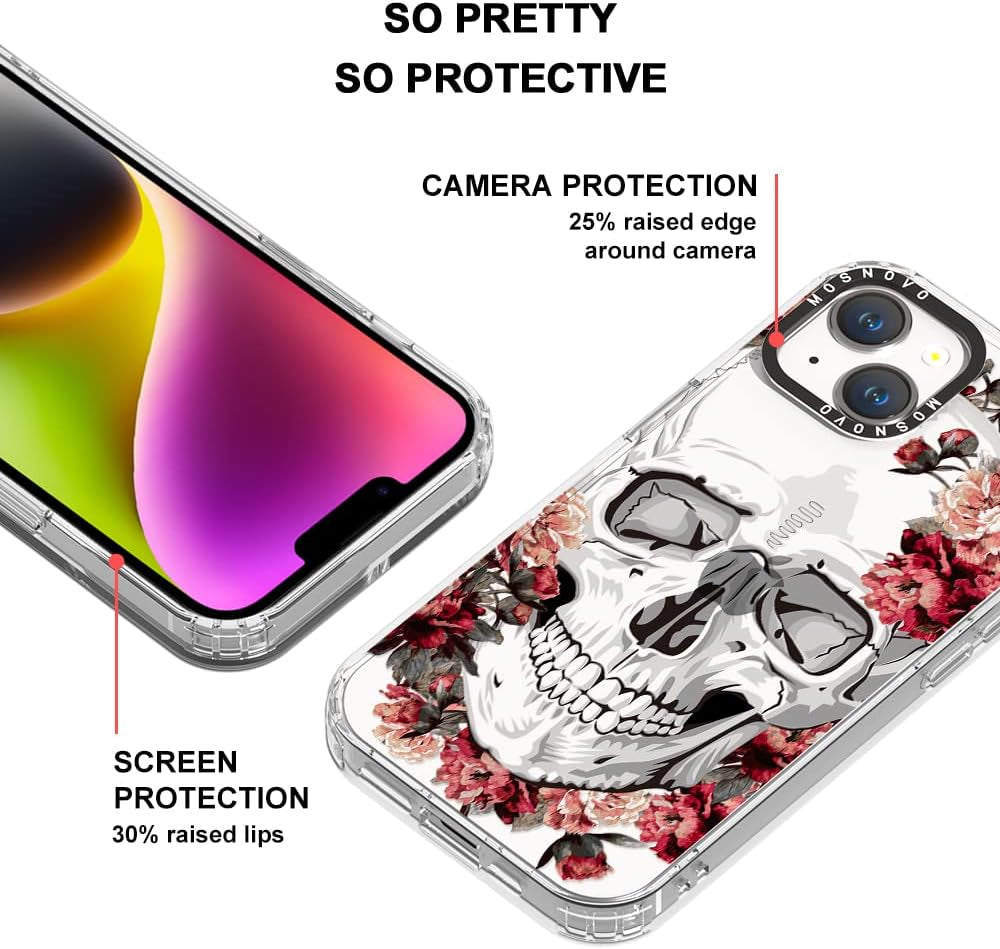 MOSNOVO Compatible with Iphone 14 plus Case, [Buffertech 6.6 Ft Drop Impact] [Anti Peel off Tech] Transparent Clear TPU Bumper Phone Case Cover with Floral Skull Designed for Iphone 14 plus 6.7"  MOSNOVO   