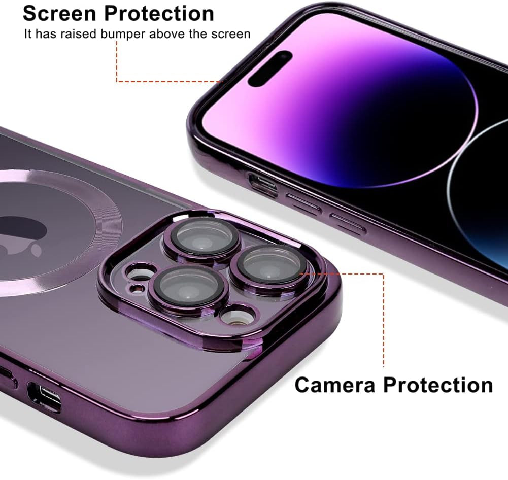 OOK Compatible Iphone 14 Pro Max Case with Camera Lens Protector (Compatible with Magsafe) Magnetic Anti-Scratch Shockproof Protective Iphone 14 Pro Max (6.7 Inch) Case for Women Men - Purple  OOK   