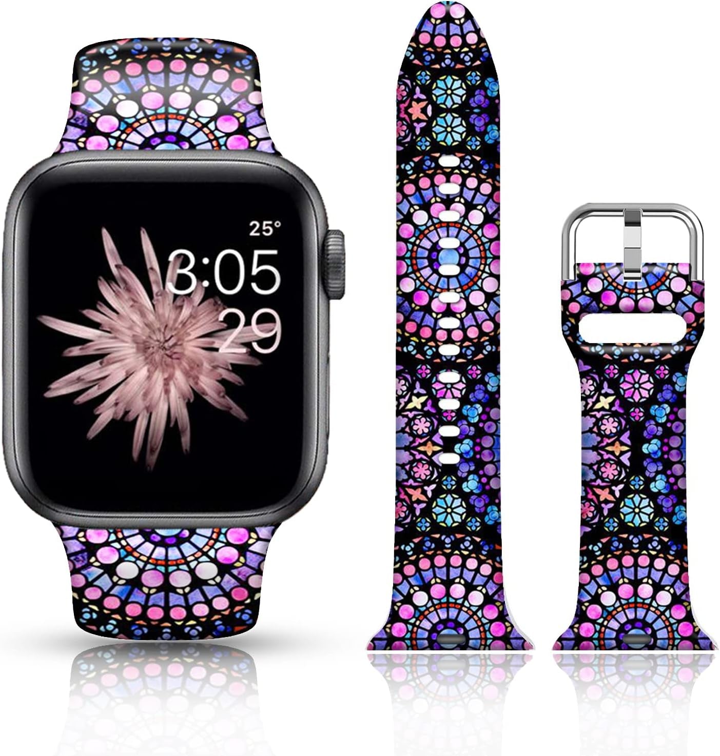 FTFCASE Silicone Floral Bands Compatible with Apple Watch 49Mm 45Mm 44Mm 42Mm, Gray Pattern Printed Soft Silicone Sport Strap Replacement for Iwatch SE Series 8 7 6 5 4 3 2 1 for Women Men Girls  FTFCASE Purple Totem Flower 38mm/40mm/41mm 