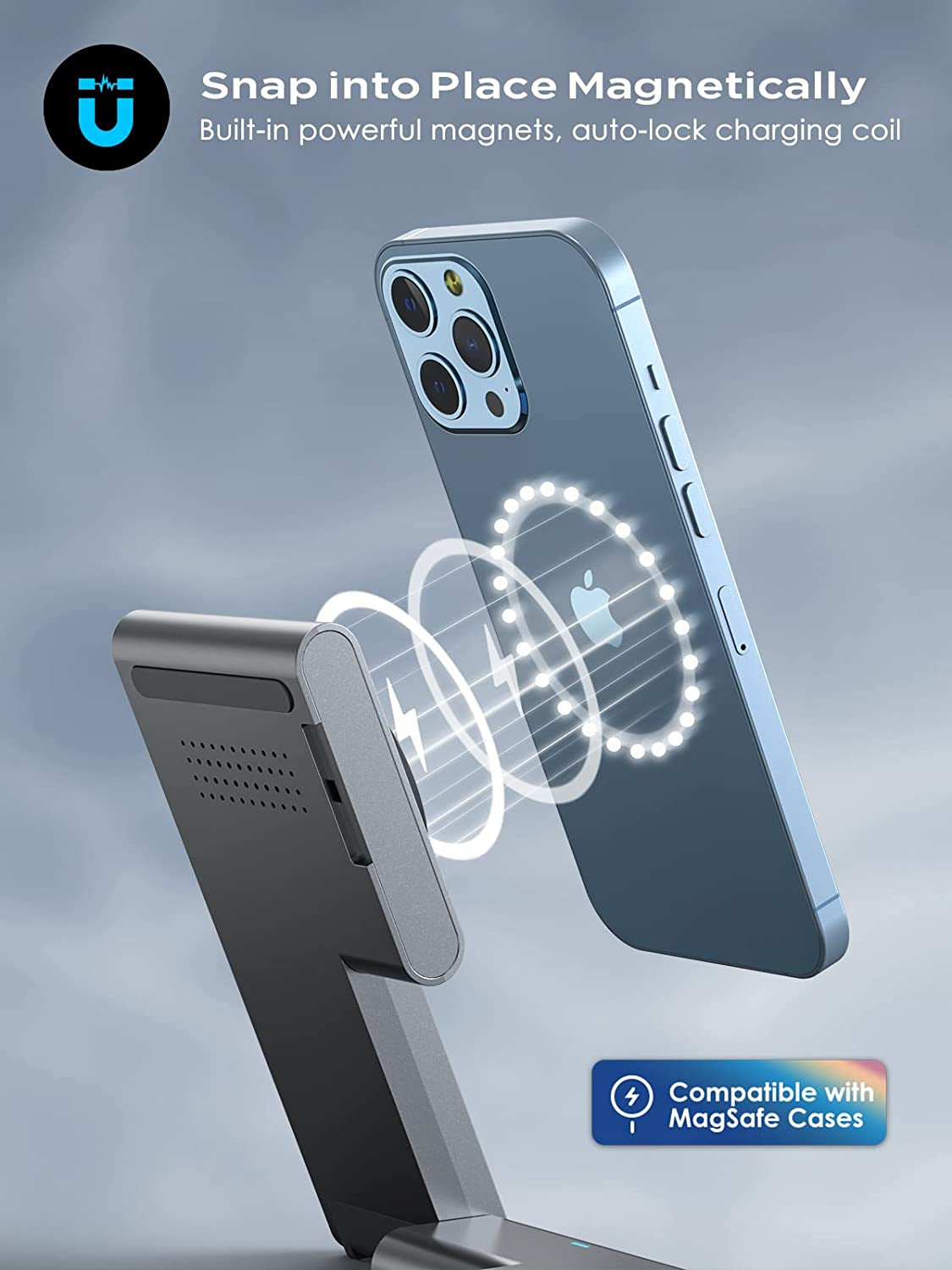 3-In-1 Fast Charging Foldable Magnetic Wireless Charger Magsafe Charger Stand for Iphone 14/13/12 Series, Iwatch 8-2, Airpods 3/2/Pro (With QC 3.0 Adapter)  Hinyx Technology (Shenzhen) Co., Ltd.   