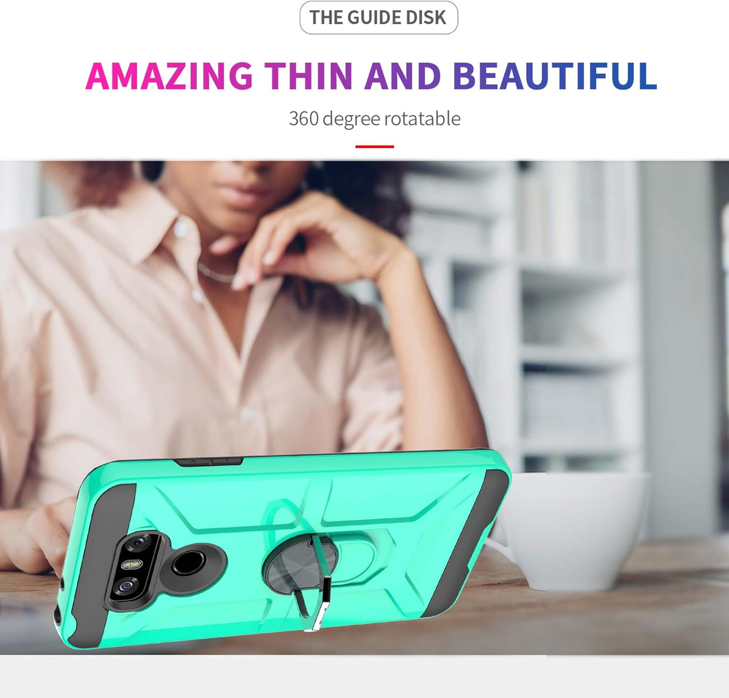 Ymhxcy Compatible for LG G6/G6 plus Case with HD Screen Protector，360 Degree Rotating Ring Kickstand Holder Dual Layers of Shockproof Phone Case for LG G6-ZS Mint  YmhxcY   