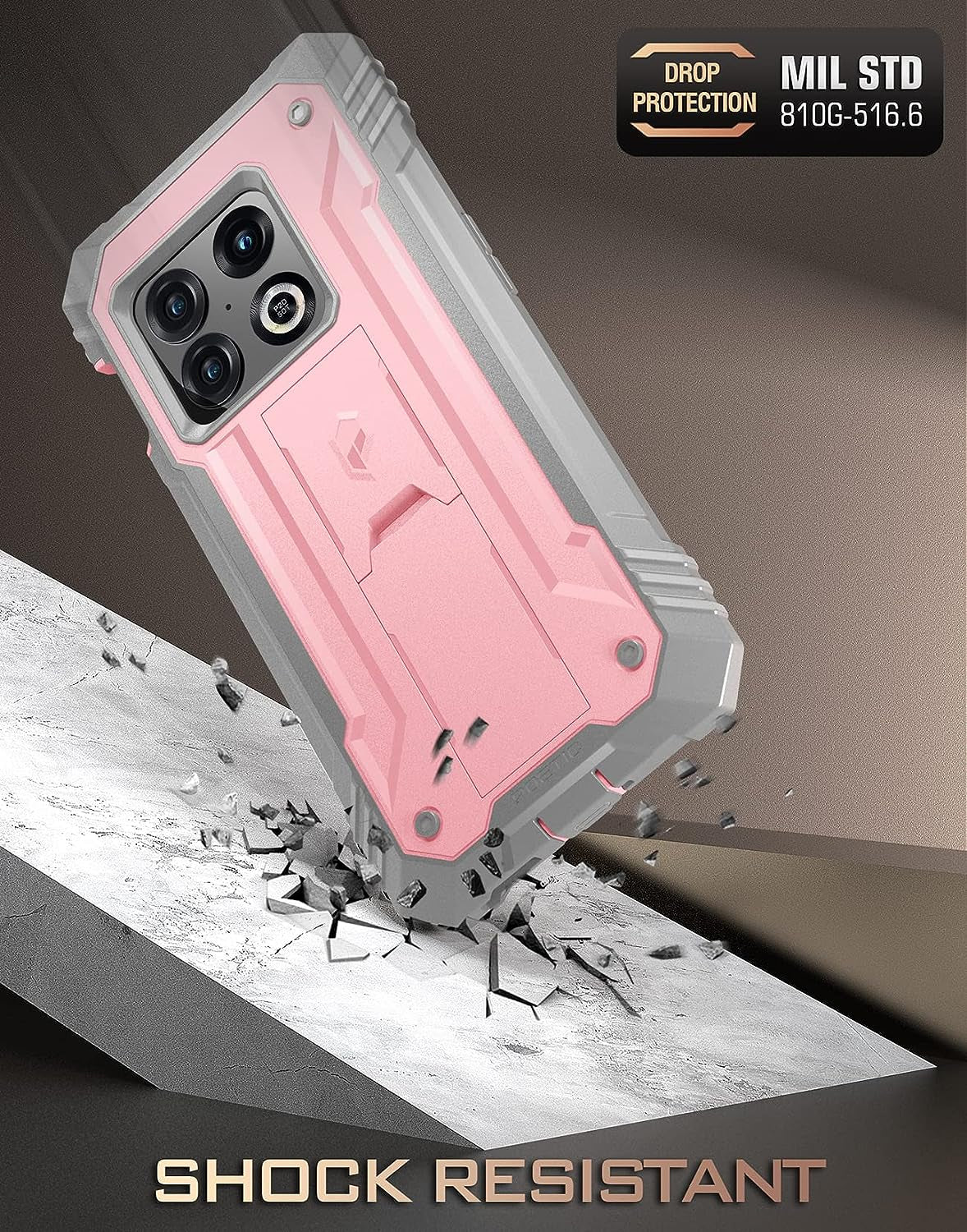Poetic Revolution Case for Oneplus 10 Pro 5G, Built-In Screen Protector Work with Fingerprint ID, Full Body Rugged Shockproof Protective Cover Case with Kickstand, Light Pink  Poetic   