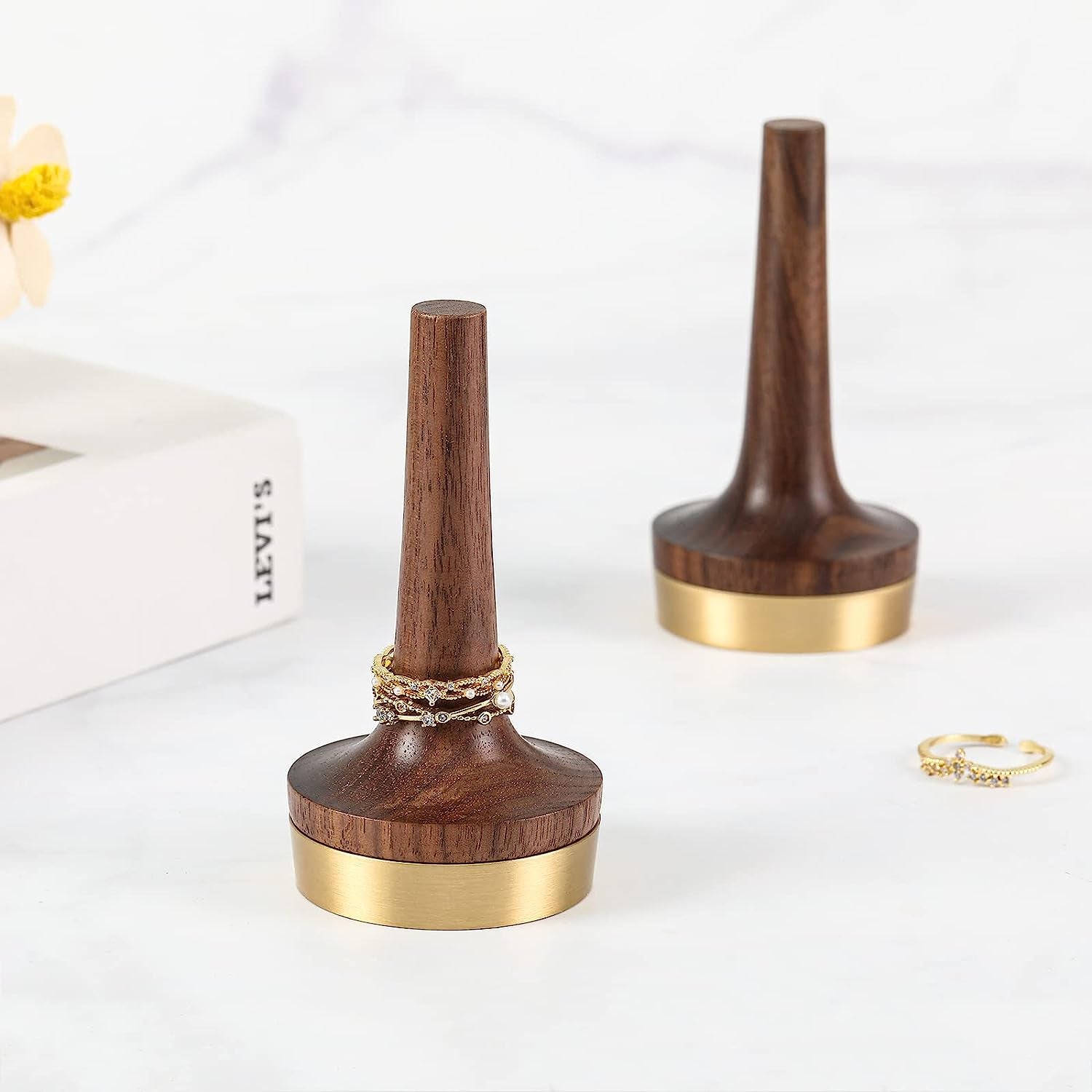 Muso Wood Walnut Wooden Ring Holder for Jewelry, Cone Engagement Wedding Finger Ring Display Stand for Men Women  muso wood   